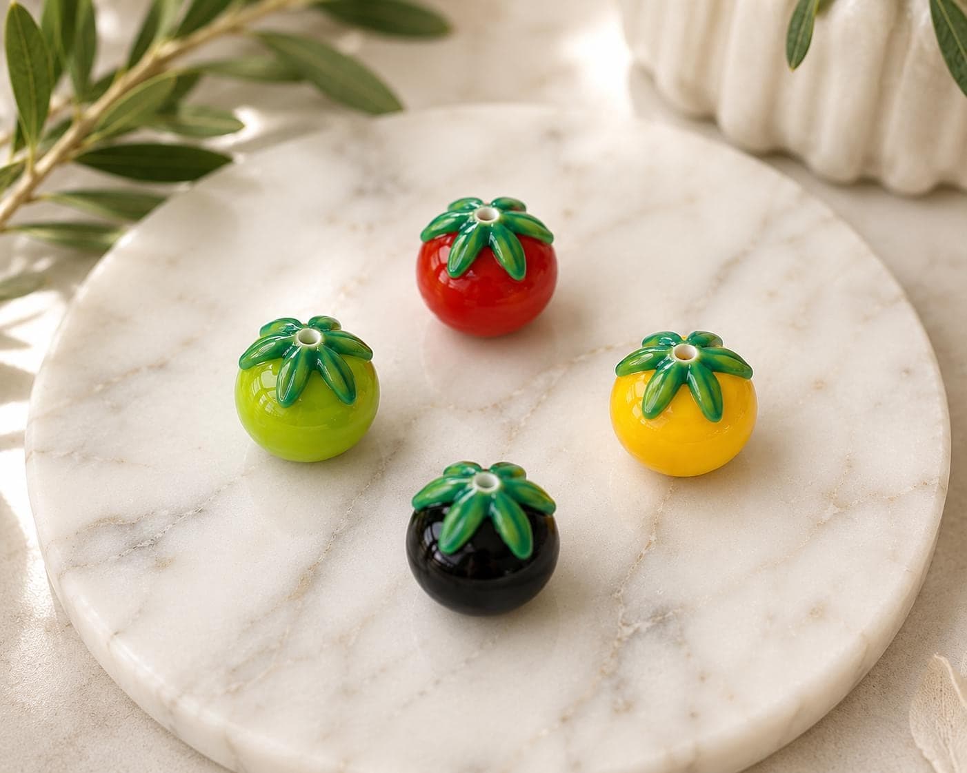 Tomato Lampwork Glass Beads, Red Yellow Green Black Tomato Beads, Garden Vegetable Beads, Handmade Murano Glass Bead, Farm Fresh Jewelry - image 3