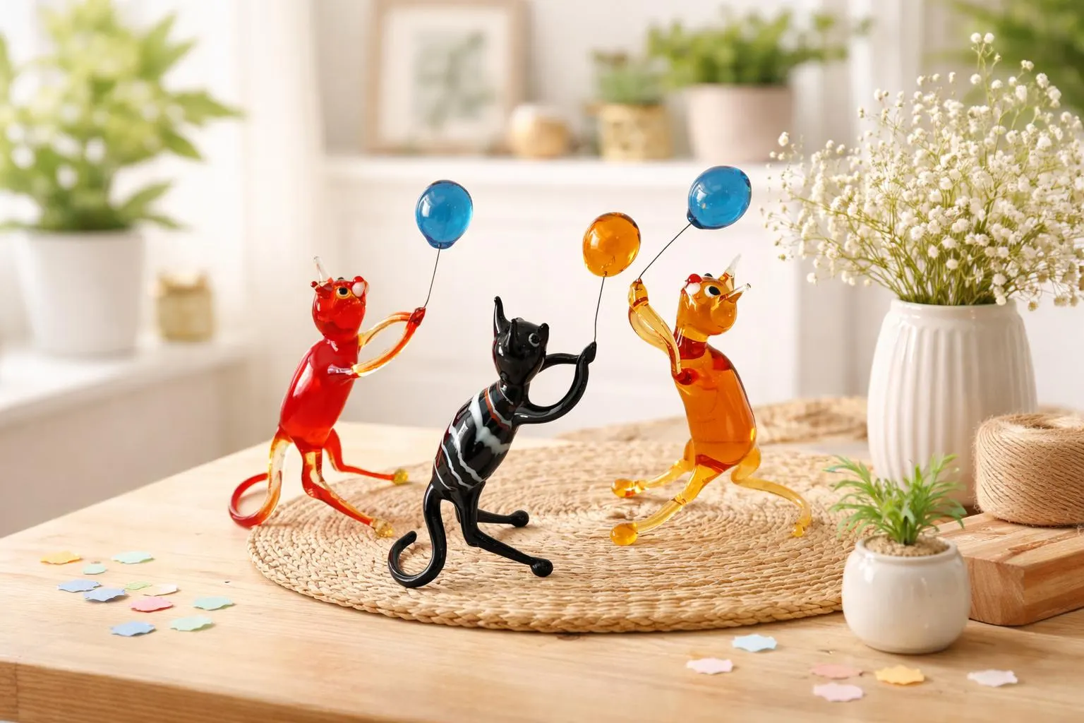 Art glass cat with balloon, cat lover gift, home decor, Murano Glass cat, blown glass cat, glass miniature animal, cat ornament, desk animal - image 3