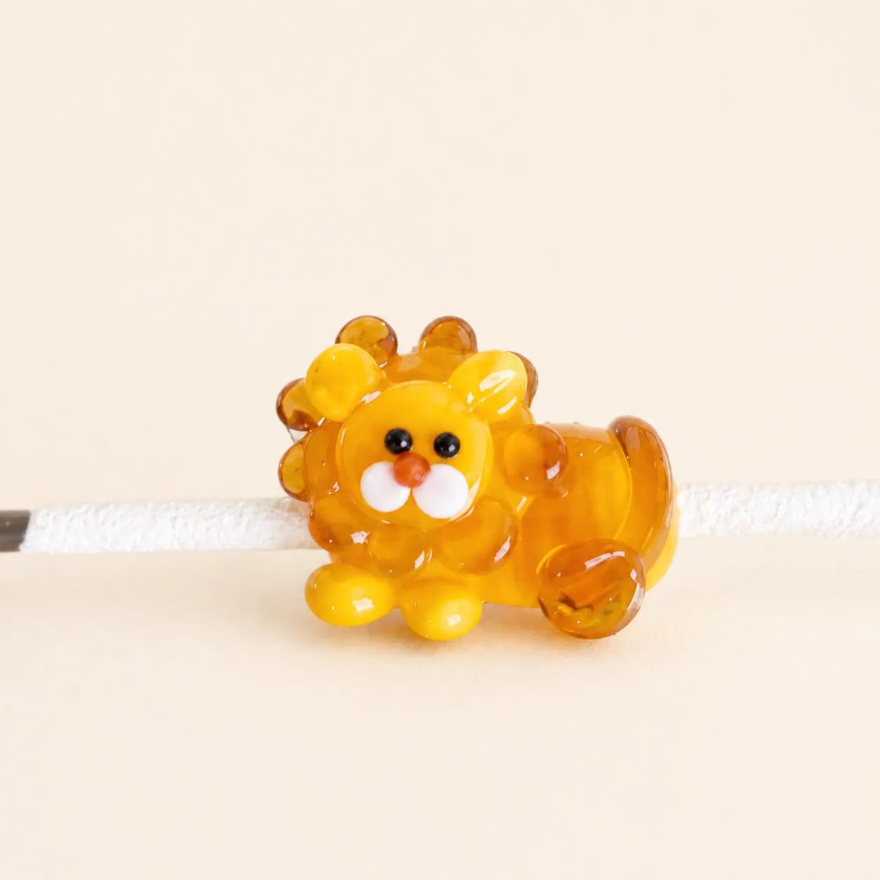 Lion Murano Glass Bead, Cute Lampwork Animal Bead, Safari Charm, Kawaii Spacer Bead, Jewelry Making Supply