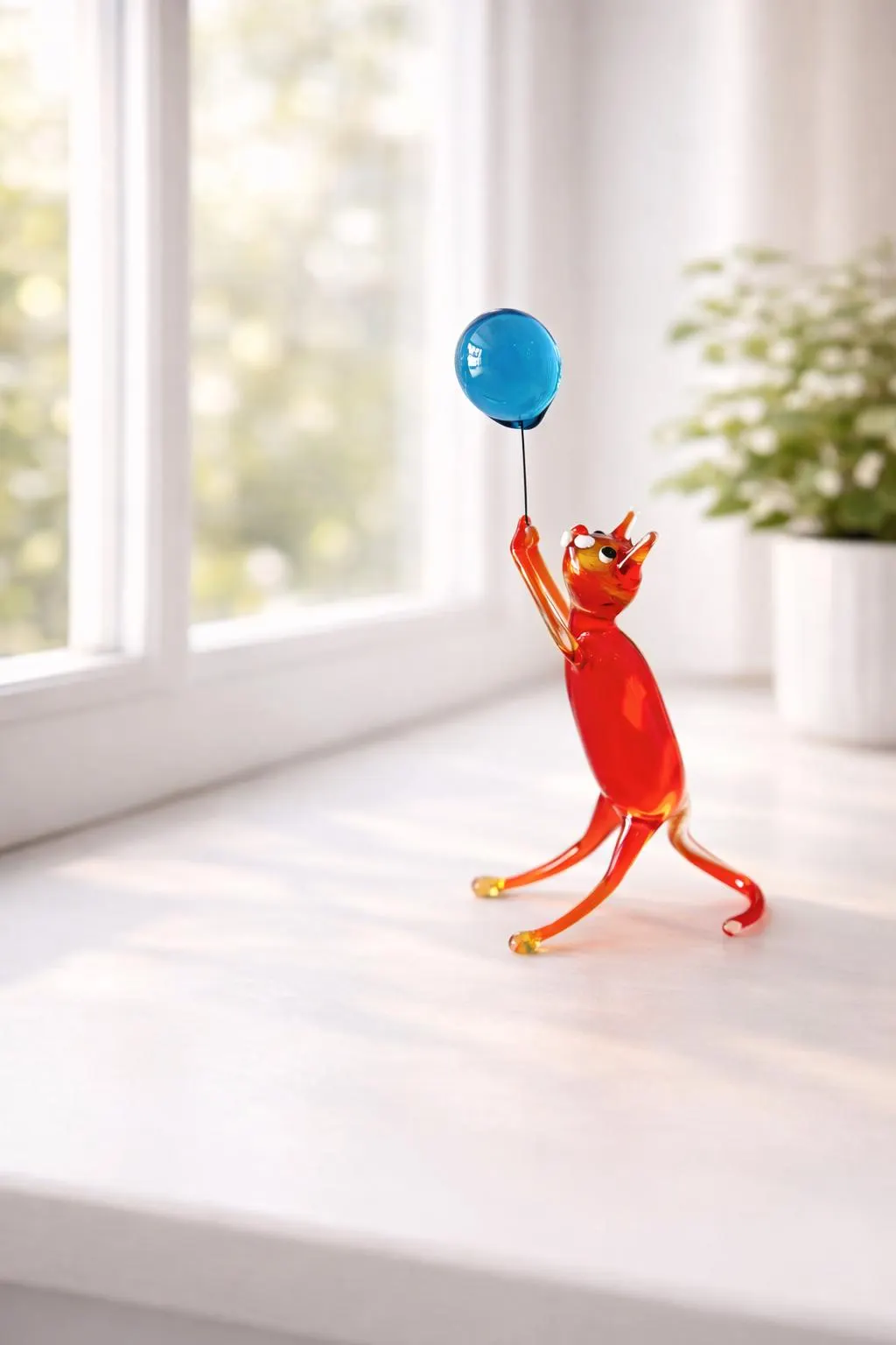 Art glass cat with balloon, cat lover gift, home decor, Murano Glass cat, blown glass cat, glass miniature animal, cat ornament, desk animal - image 5