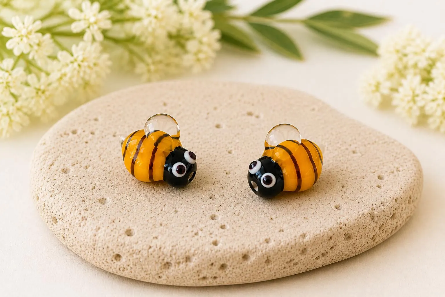 Lampwork Bee Glass Bead, Bumblebee Charm, Handmade Murano Style Bee, Cute Insect Bead, Honey Bee Jewelry Making Supply, Spacer Bead - image 2