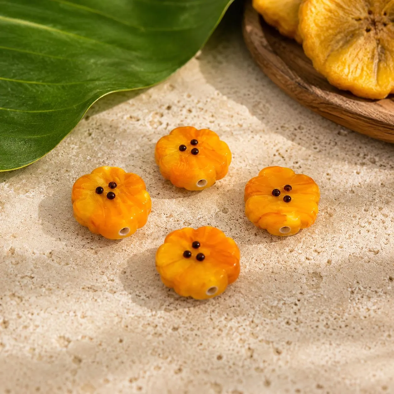 Puerto Rican Tostones Glass Beads, Fried Plantain Banana Food Beads, Handmade Murano Lampwork Caribbean Jewelry Supplies