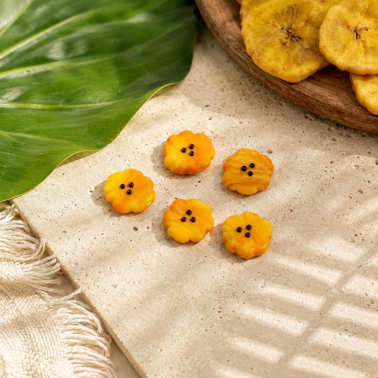 Puerto Rican Tostones Glass Beads, Fried Plantain Banana Food Beads, Handmade Murano Lampwork Caribbean Jewelry Supplies - image 3