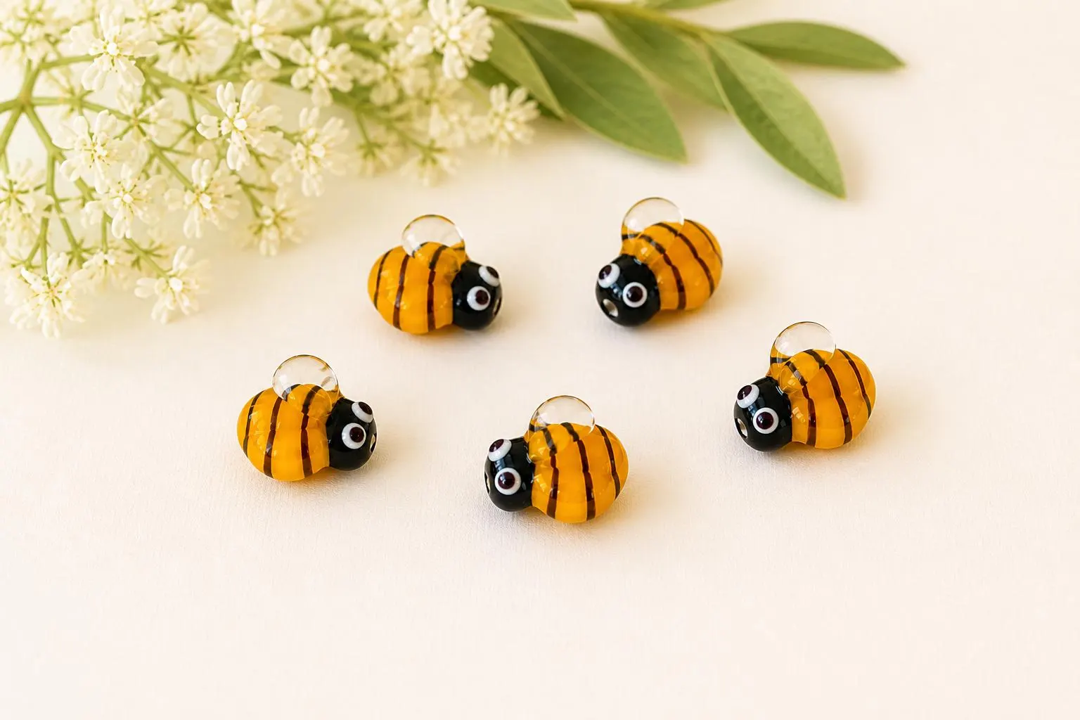 Lampwork Bee Glass Bead, Bumblebee Charm, Handmade Murano Style Bee, Cute Insect Bead, Honey Bee Jewelry Making Supply, Spacer Bead