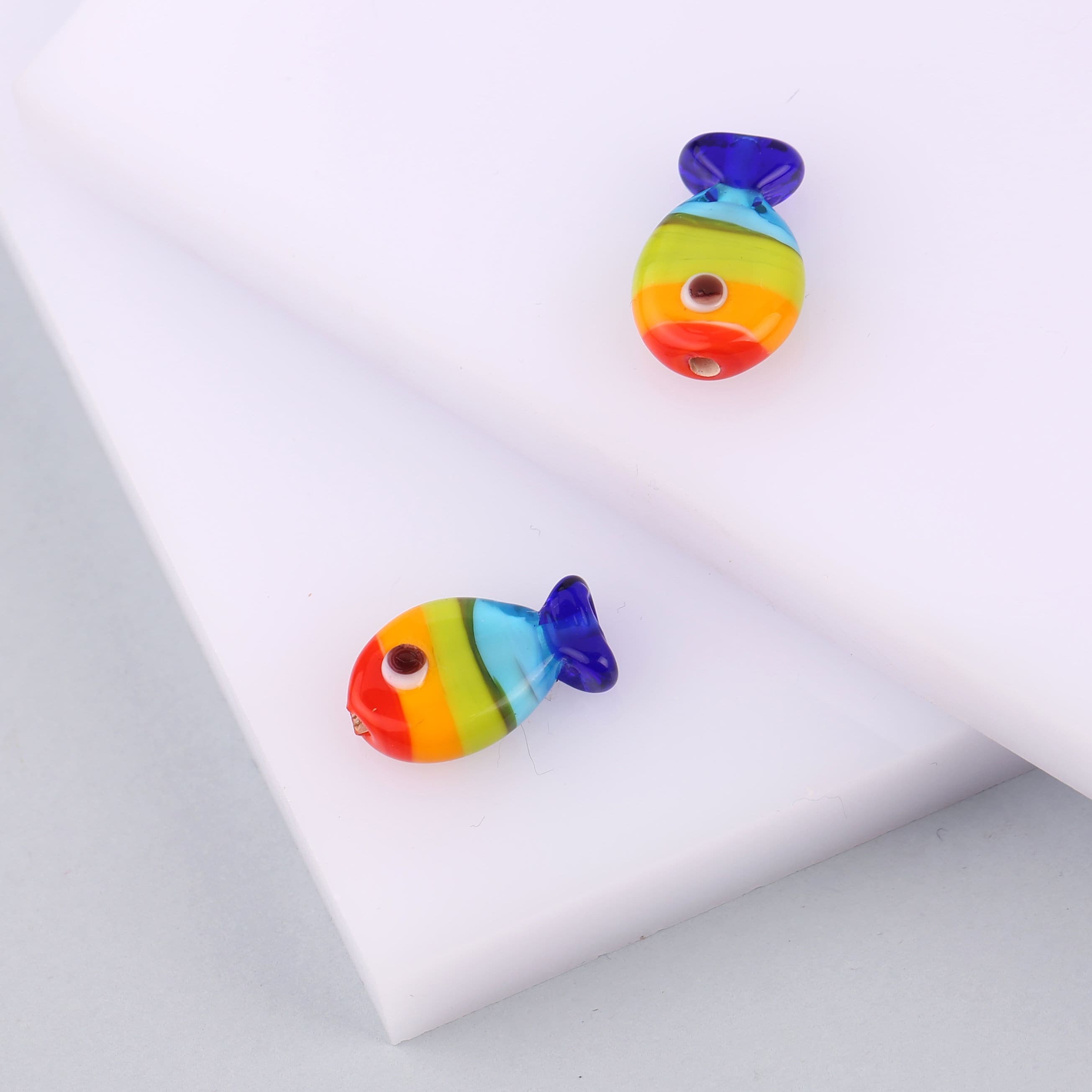 Rainbow Fish Lampwork Bead, Murano Glass Fish Charm, Handmade Ocean Bead, Colorful Fish Pendant, Artisan Jewelry Supply, Cute Nautical Bead