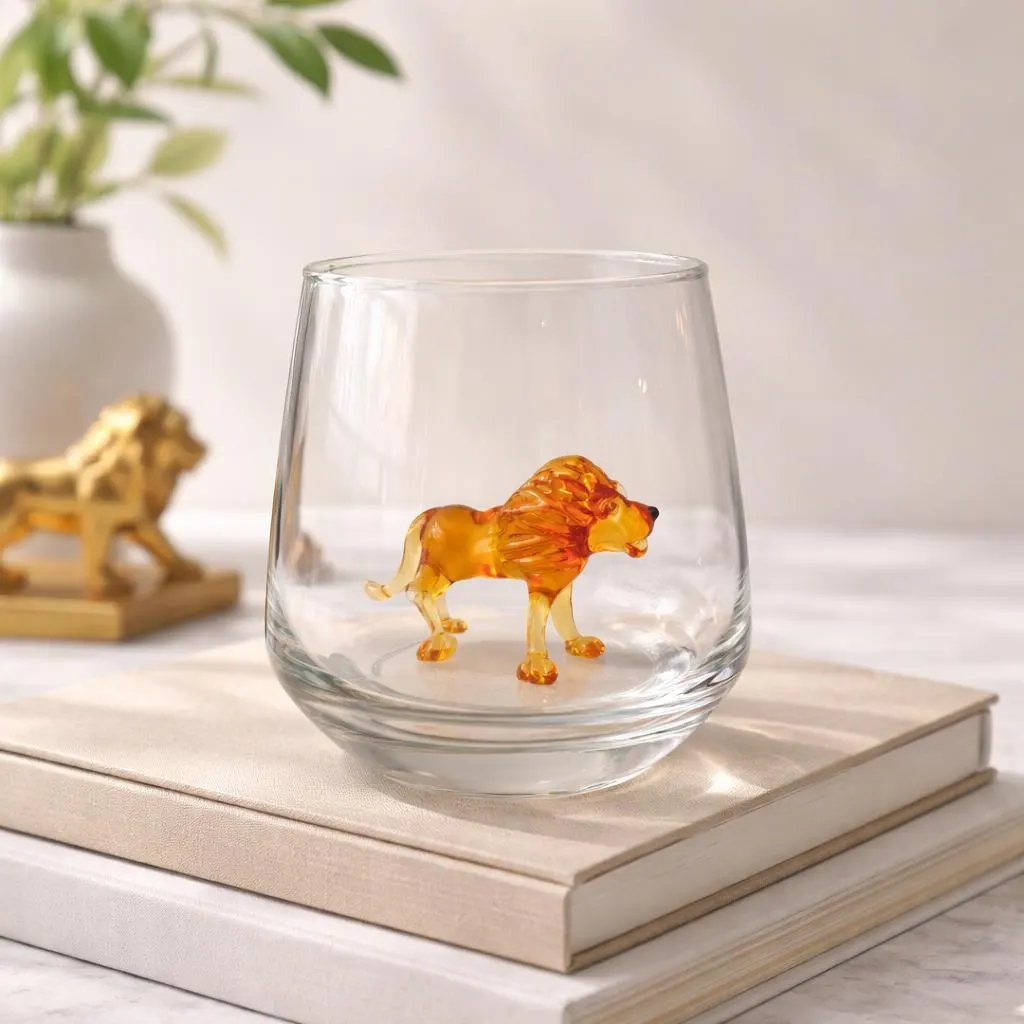Stemless glass inside lion, hidden lion mug, water drinking cup, wild animal cup, lion gift, birthday party glass, glassware, housewarming - image 3