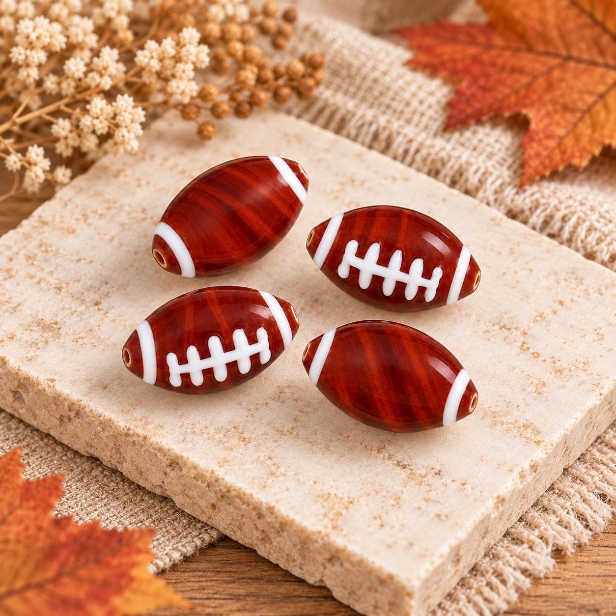 American Football Glass Bead, Handmade Lampwork Sports Bead, Football Jewelry Supply, Brown Murano Glass Bead, Sports Lover Gift