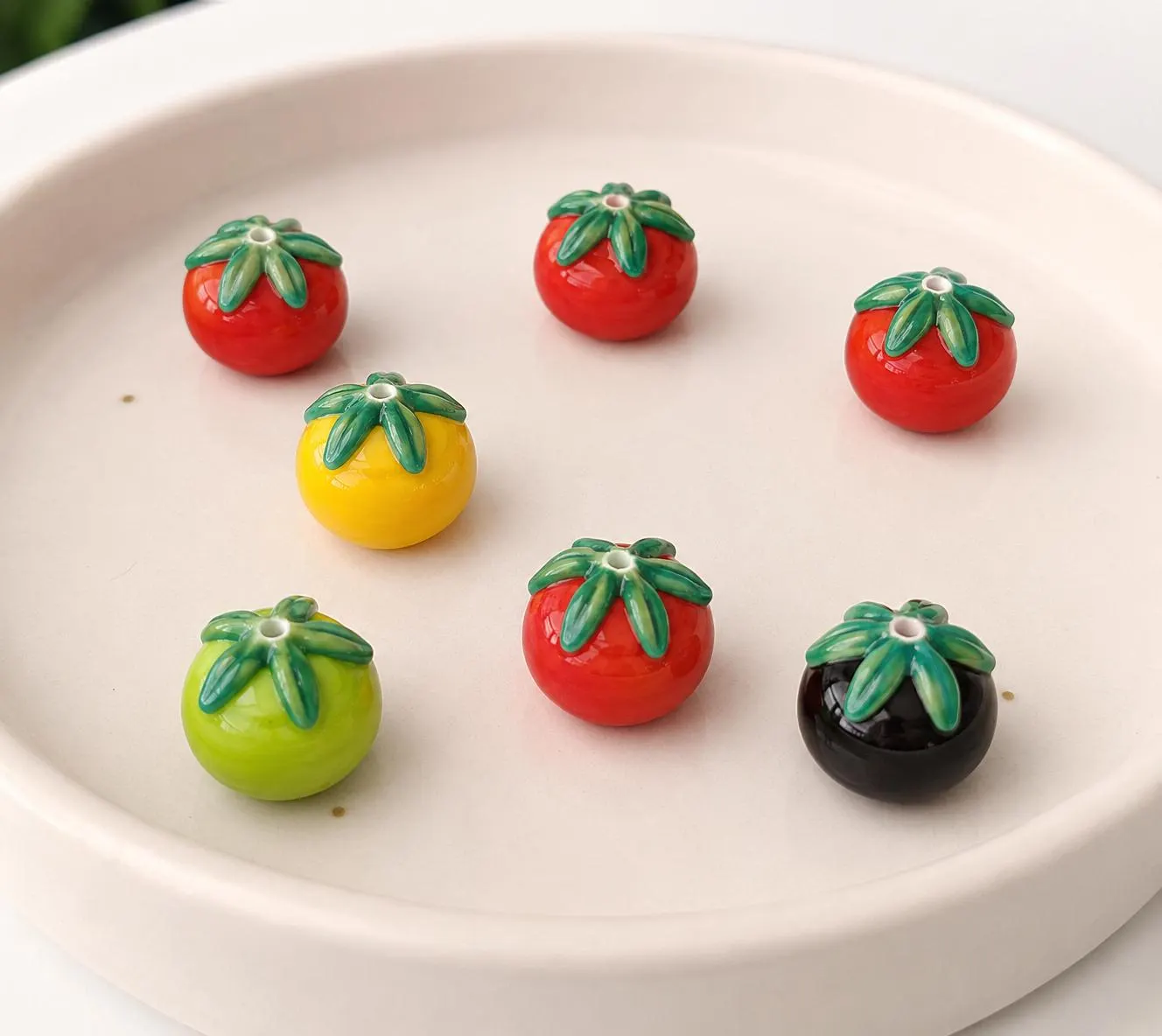 Tomato Lampwork Glass Beads, Red Yellow Green Black Tomato Beads, Garden Vegetable Beads, Handmade Murano Glass Bead, Farm Fresh Jewelry - image 2