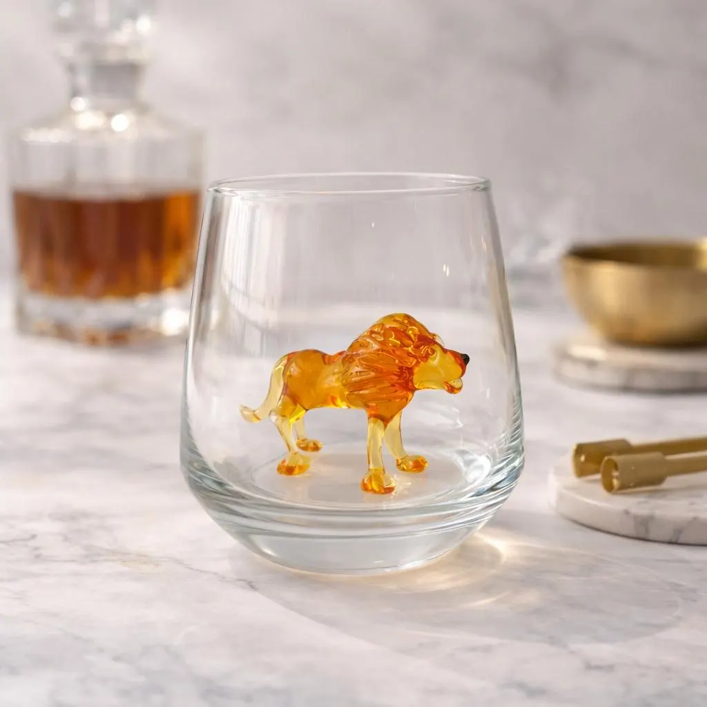 Stemless glass inside lion, hidden lion mug, water drinking cup, wild animal cup, lion gift, birthday party glass, glassware, housewarming - image 4