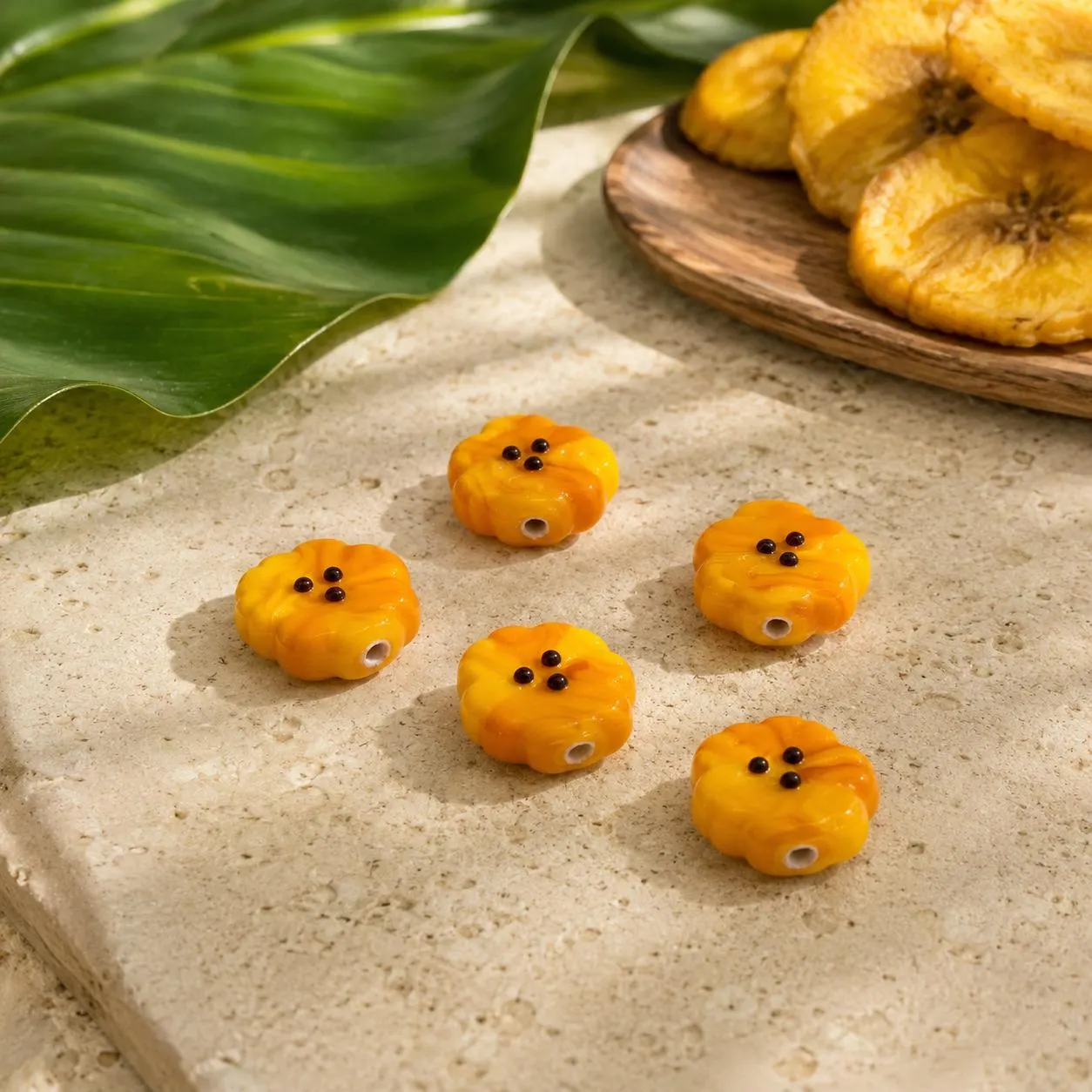 Puerto Rican Tostones Glass Beads, Fried Plantain Banana Food Beads, Handmade Murano Lampwork Caribbean Jewelry Supplies - image 2