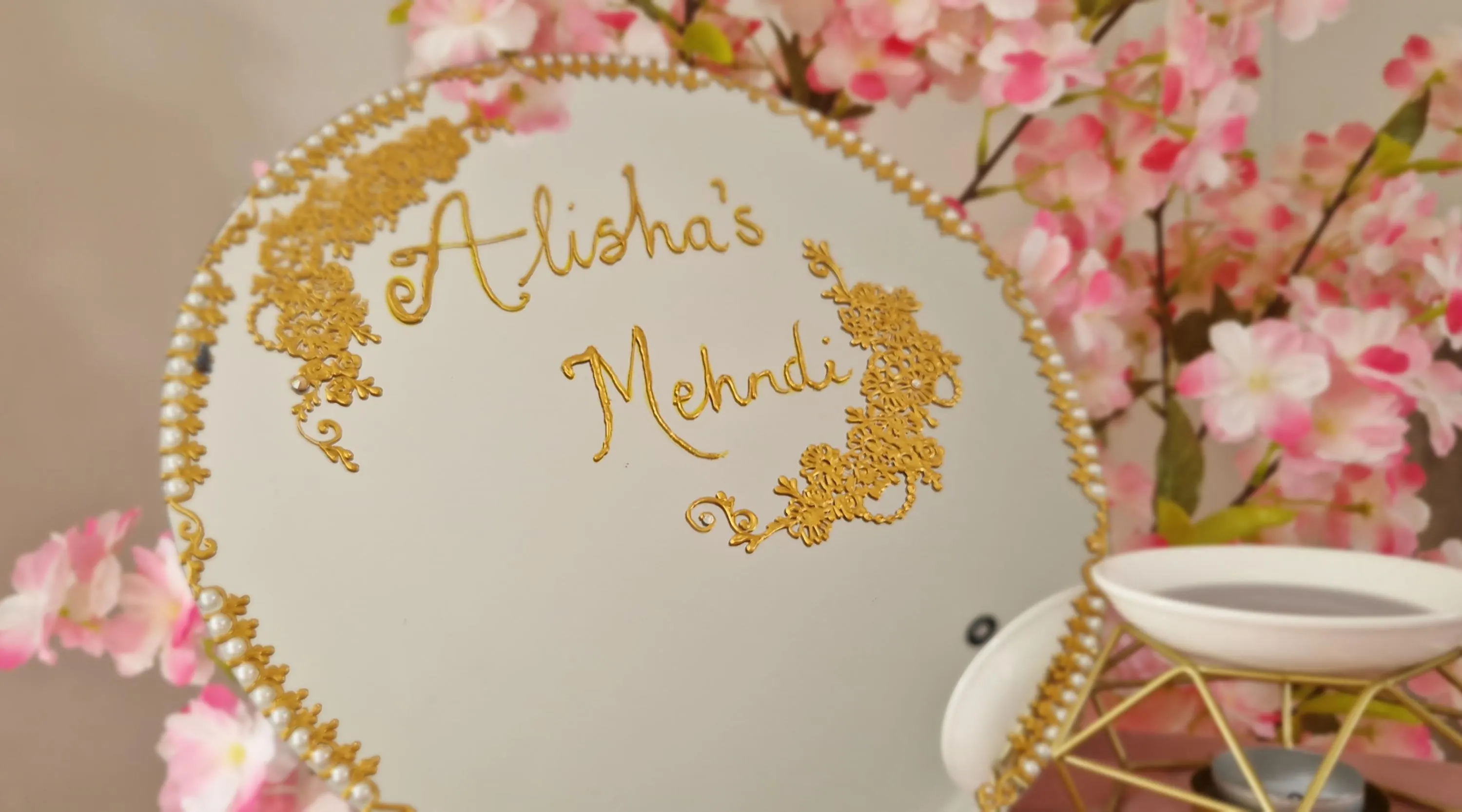 Hand-Painted Pearl Mehndi Tray, Bridal Ceremony Decor, Keepsake Table Centerpiece - image 5