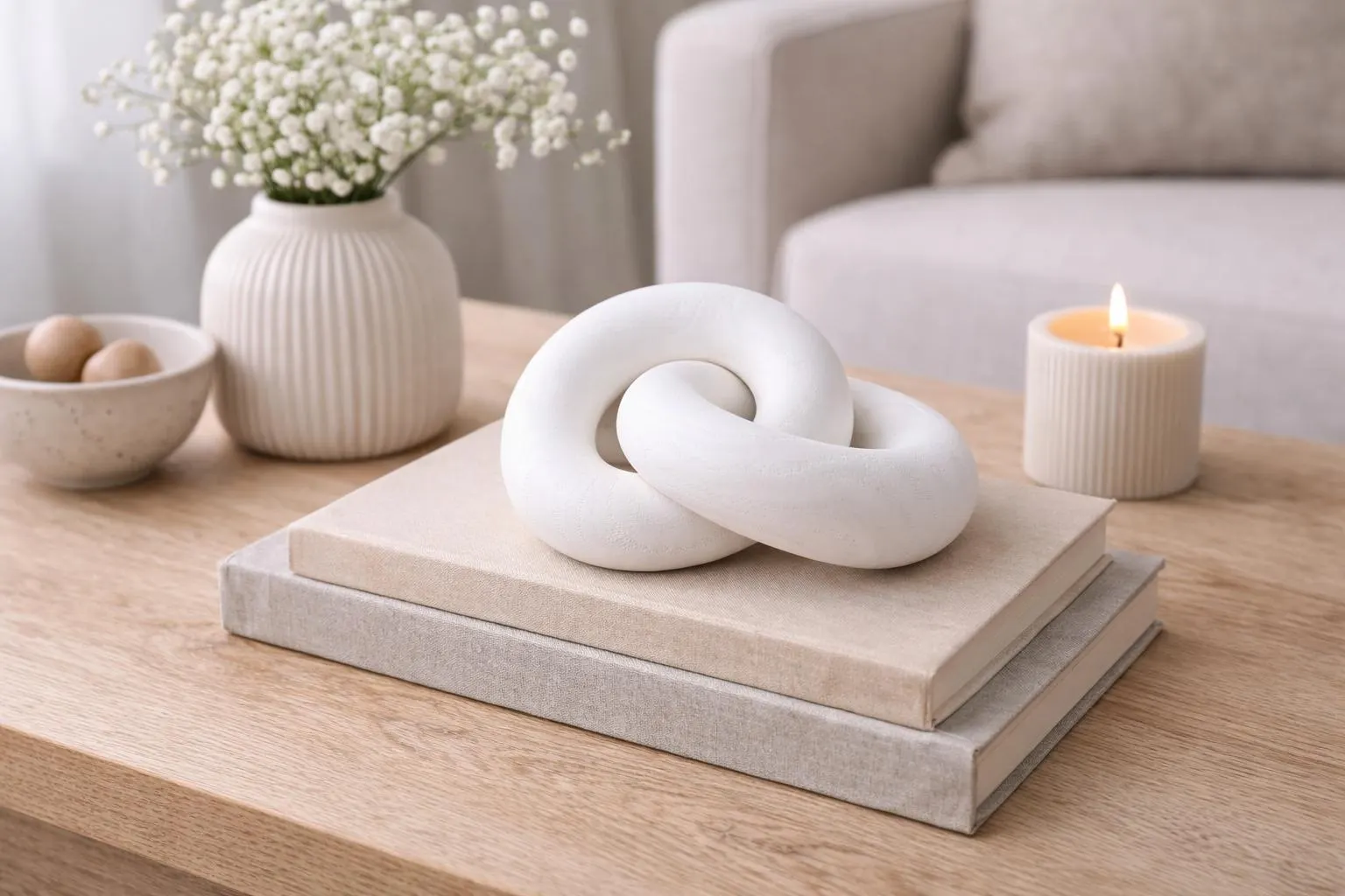 White Wood Knot Ornament, Minimalist Table Decor, light weight wood