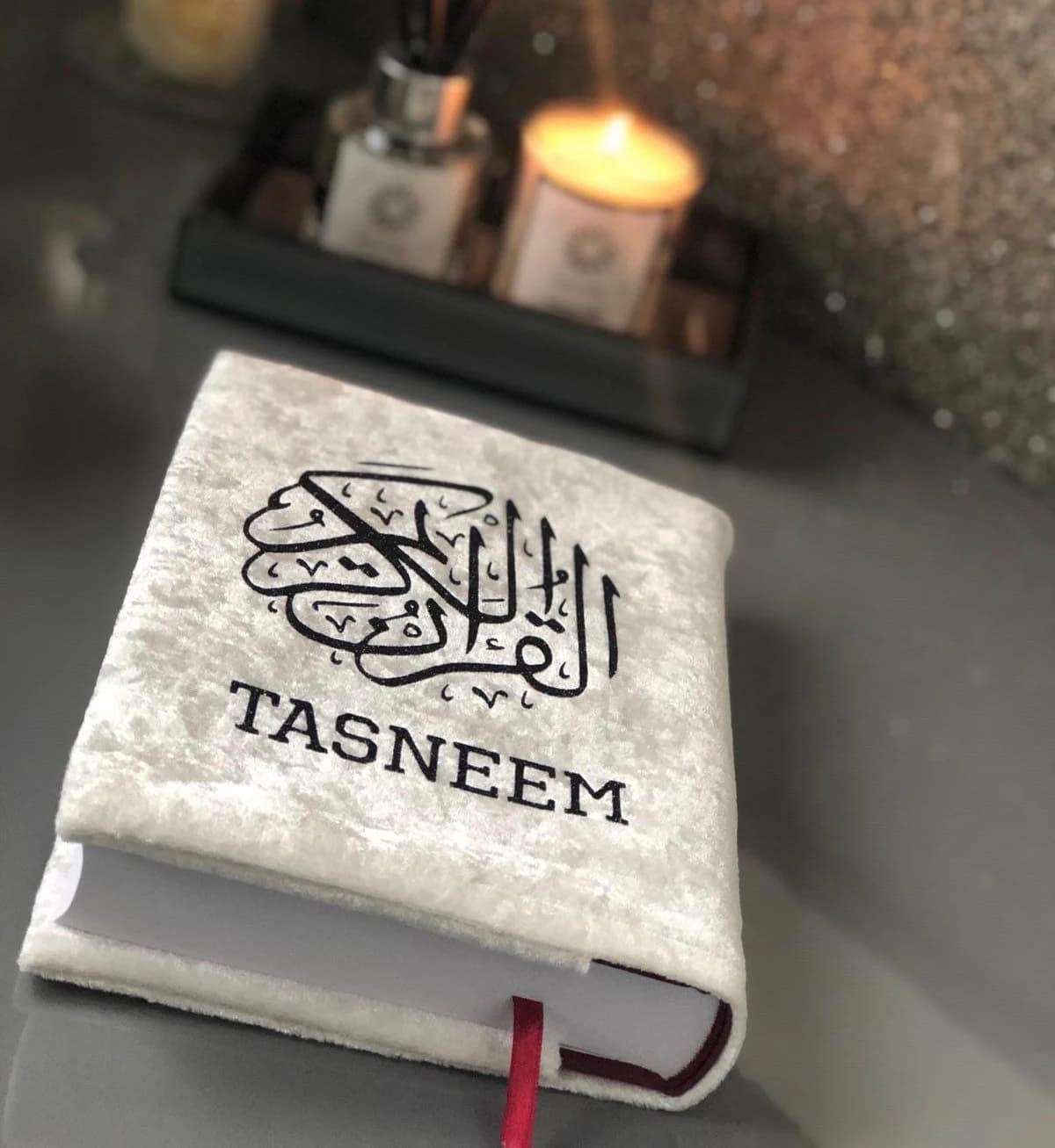 13 line Quran with personalised removable crush velvet quran cover, perfect for madrasah, wedding, birthday or eid gift in indopak script - image 3