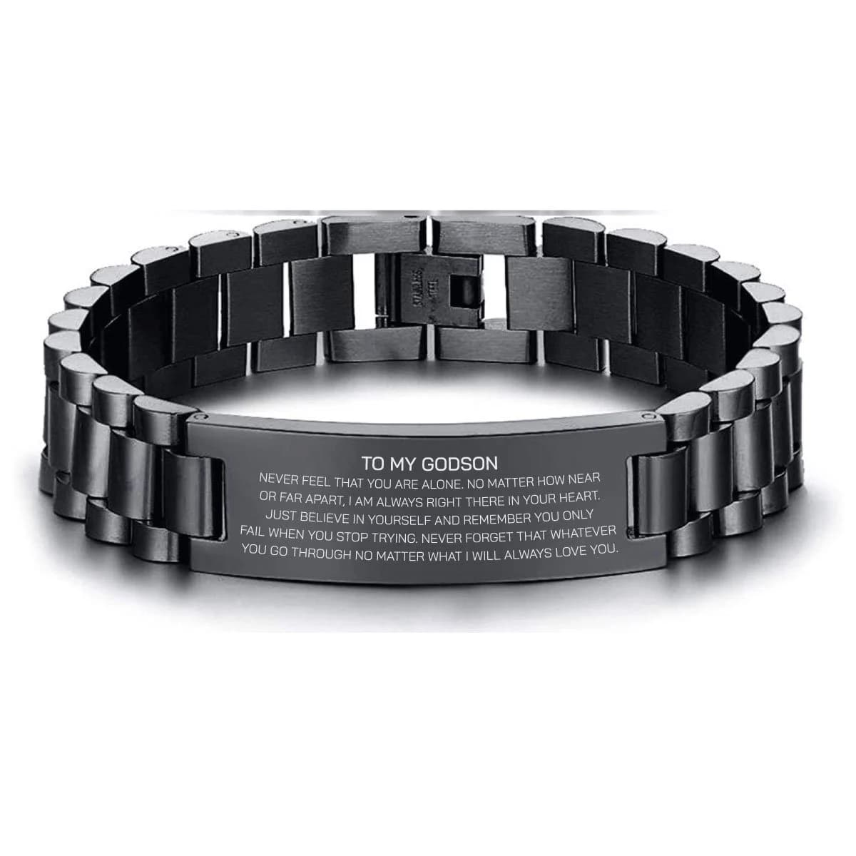 Godson Christmas Gift Engraved Bracelet | Never Feel Alone Message for Godson | Confirmation Present from Godparents