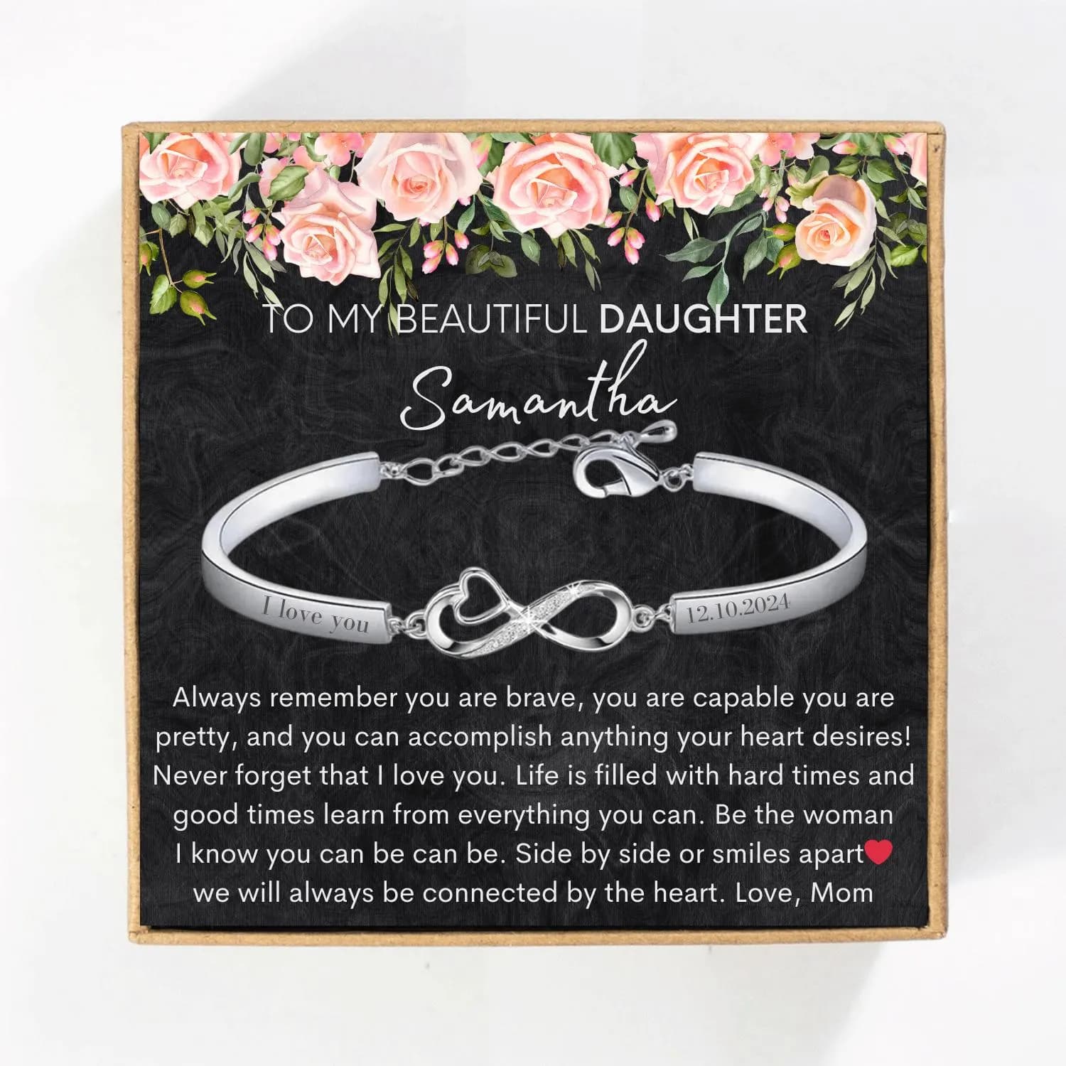 To My Daughter Bracelet from Mom Dad, Daughter Graduation Gifts, To My Beautiful Daughter Birthday Personalized Gifts for Daughter Card Xmas