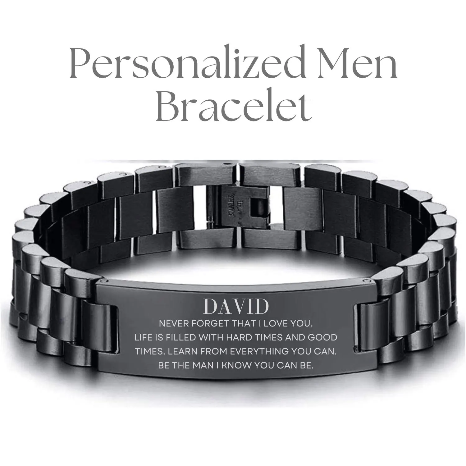 Personalized Engraved Man Bracelet For Son Graduation All Black Stainless Steel Custom Jewelry Gift for Boyfriend Christmas Gift Custom Name