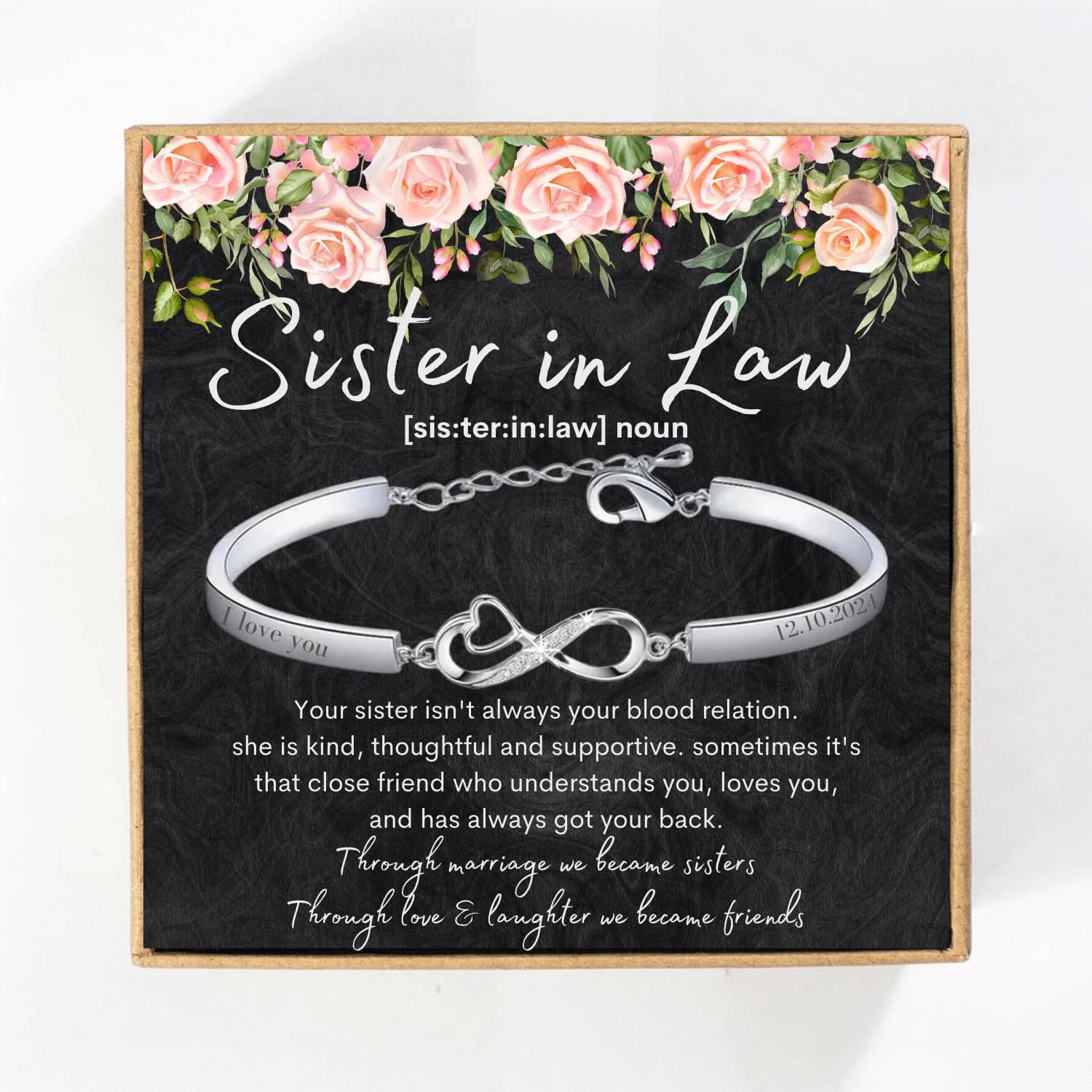 Sister-in-Law Bracelet Gift Infinity Heart Jewelry with Card Sentimental Gift for Sister-in-Law from Bride, Sister Wedding Birthday Gifts