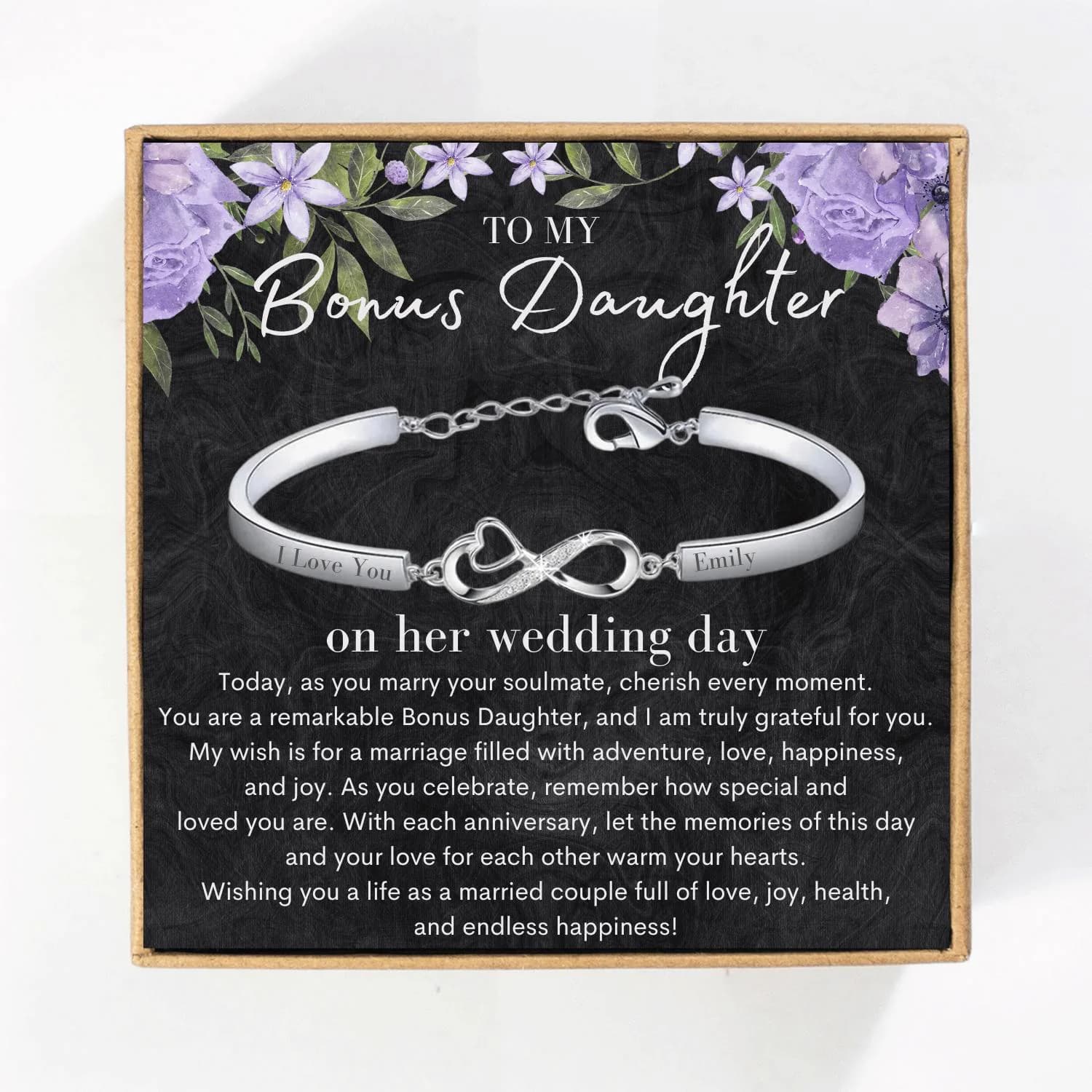 To My Bonus Daughter On Her Wedding Day Bracelet, Bonus Daughter Wedding Gifts from Stepmother, Personalized Bonus Daughter Wedding Bracelet