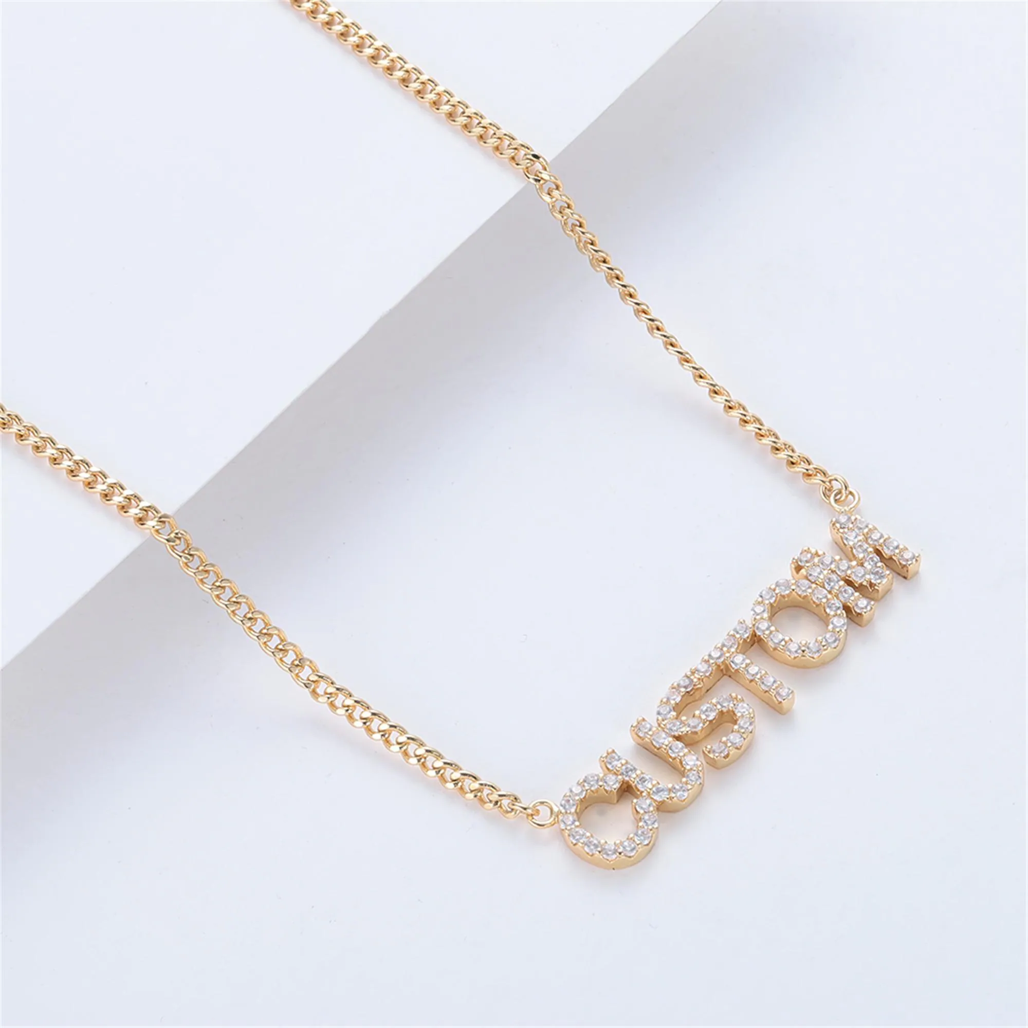 Diamond Name Necklace Custom Bling Necklace Diamond Letter Necklace Crystal personalized Ice Out Necklace Bridesmaid Gift Graduation Gift