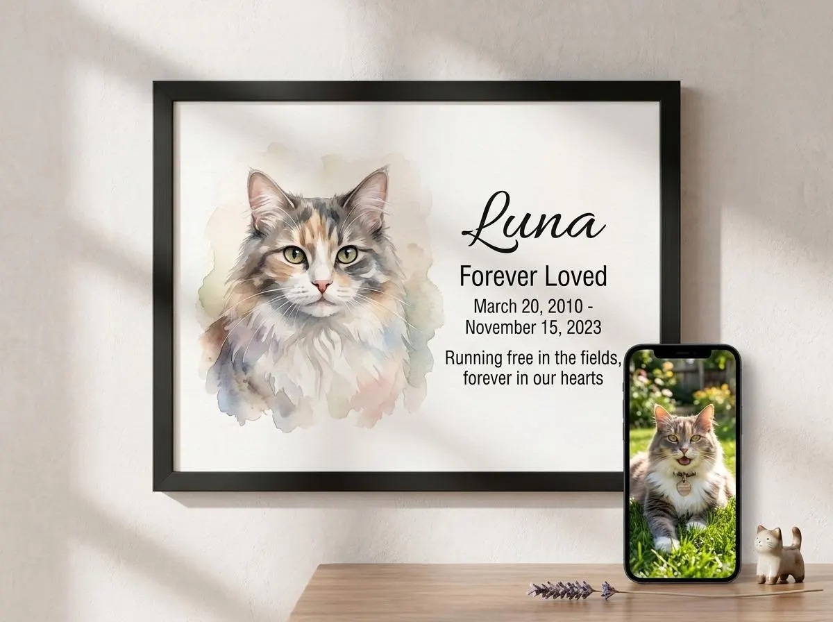 Custom Watercolor Pet Kitty Memorial Portrait Printed + Framed, Personalised Cat Dog Bird Painting from Photo, Ready to Hang, Wall Art Gift - image 3