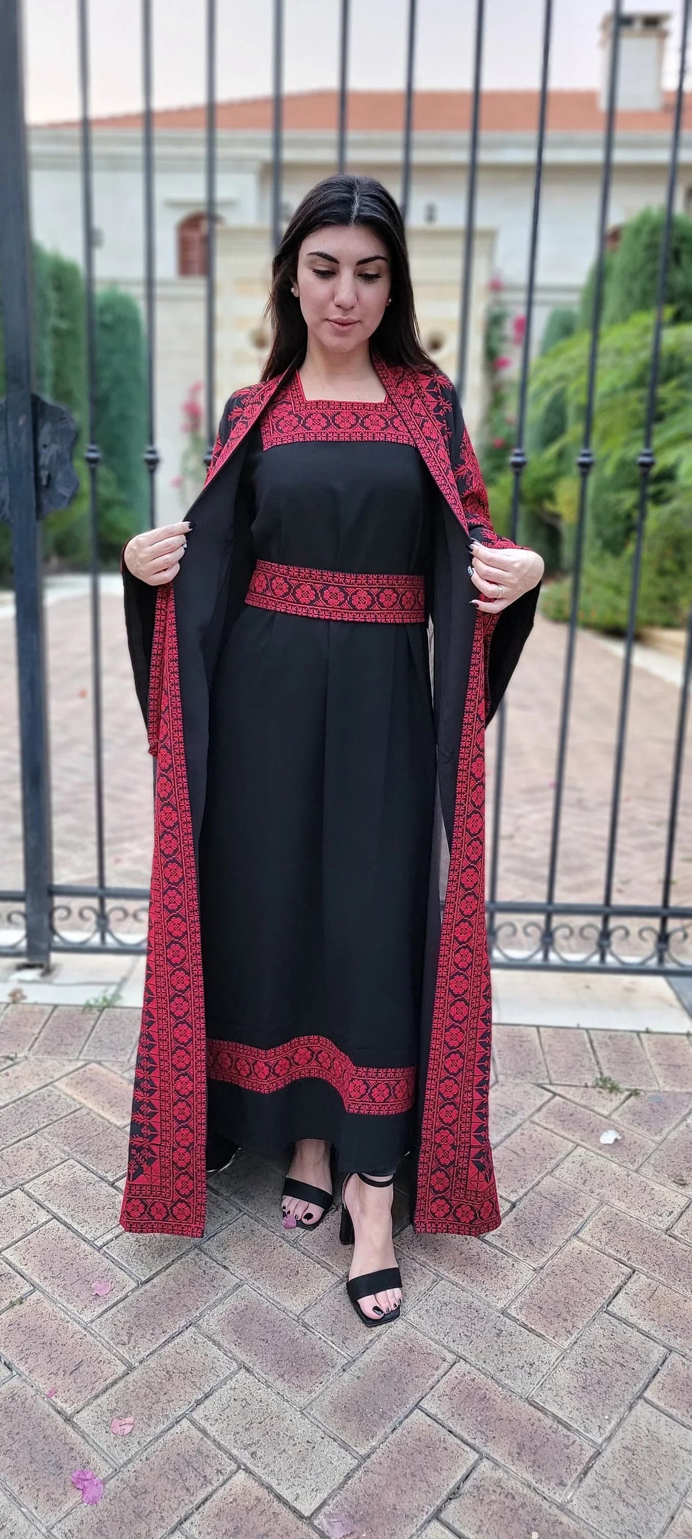 Palestinian Embroidery LONG Dress & Cape (set of 3 pieces) - image 3