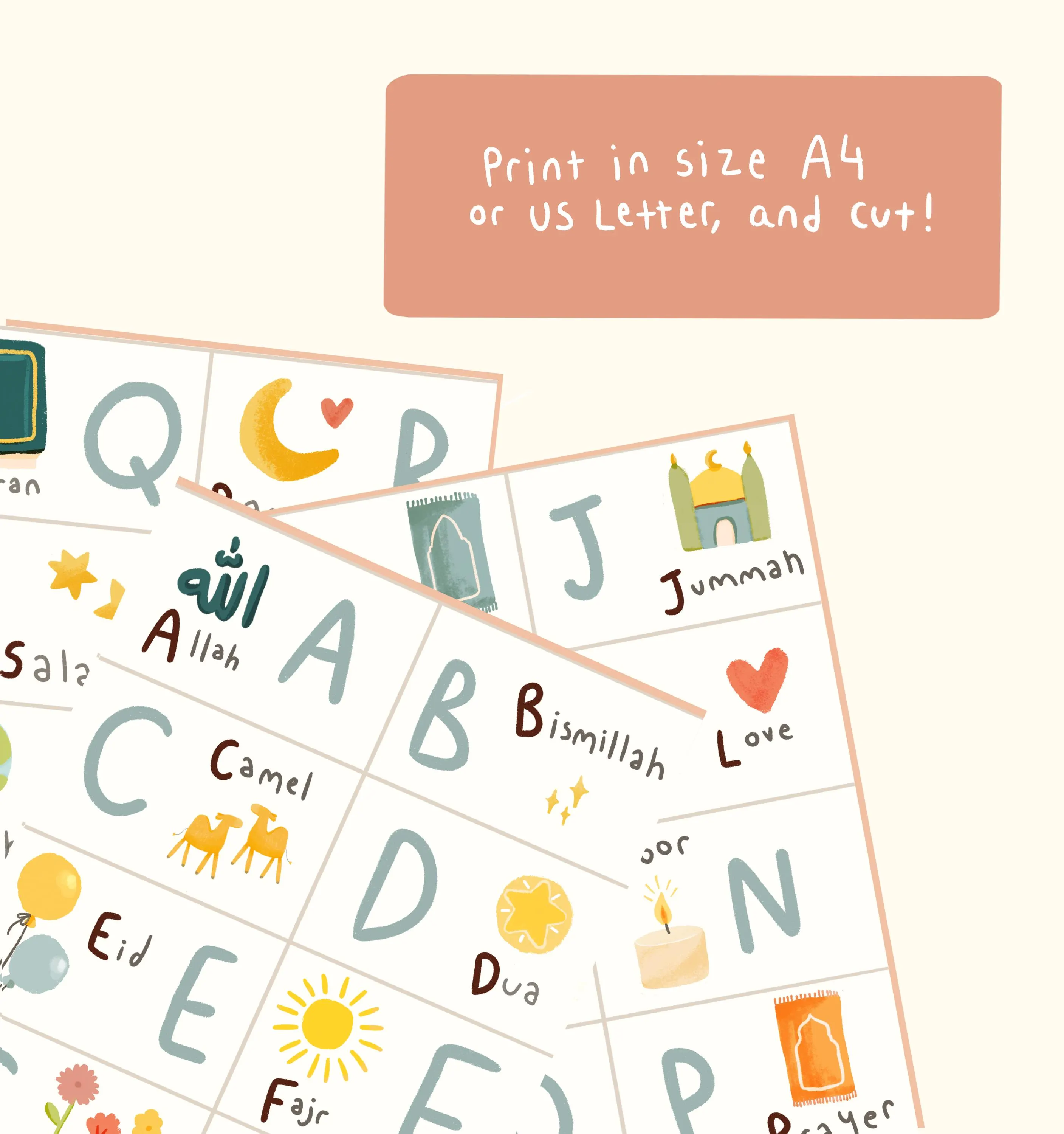 Islamic Alphabet Flash Cards: Muslim Kids Learning (Printable JPEG) - image 3