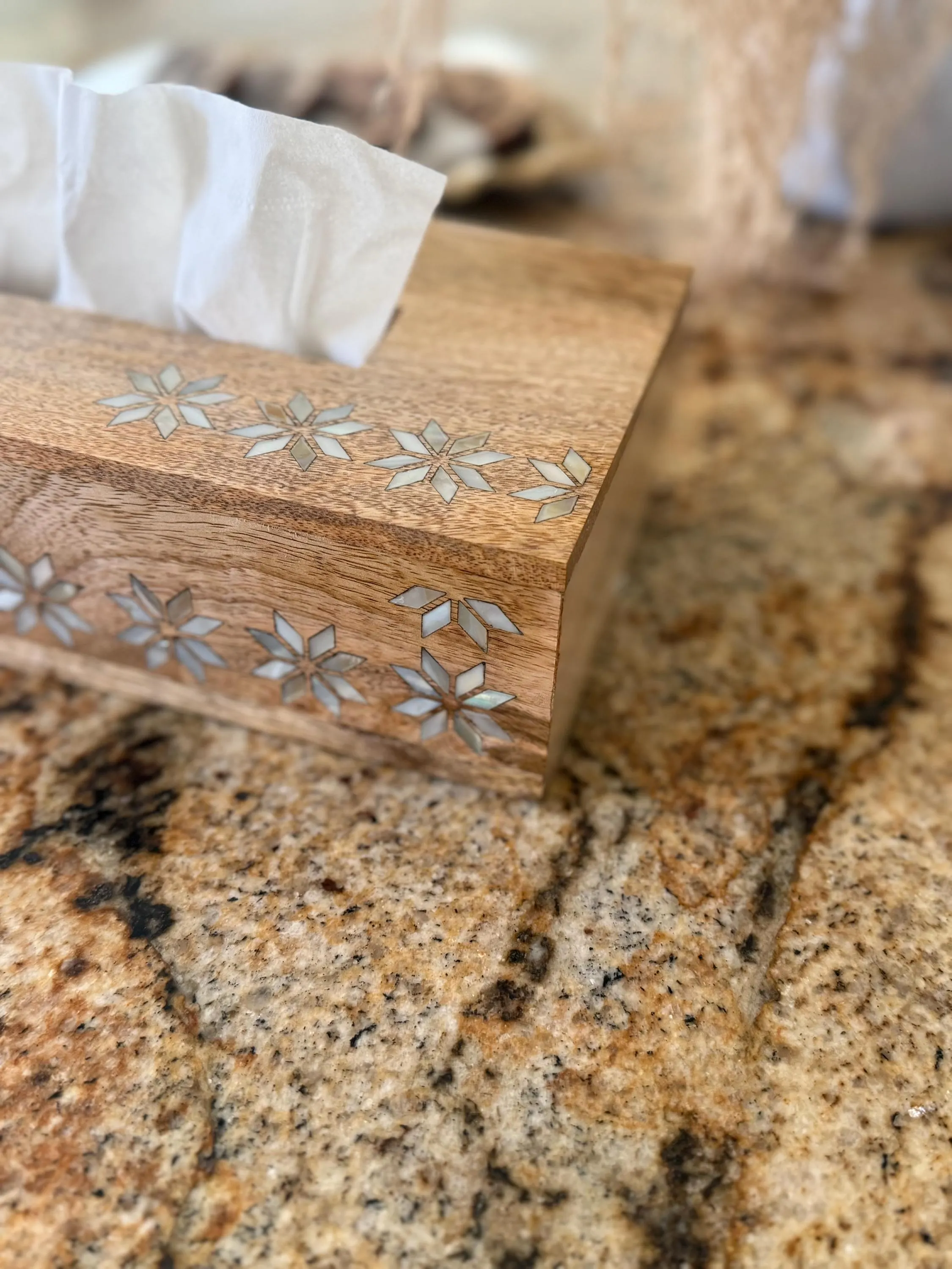 Mango Wood Tissue Box Cover, Mother of Pearl Tatreez Inlay, Palestinian Decor, Luxury Wooden Tissue Holder, Middle Eastern Home Decor - image 4