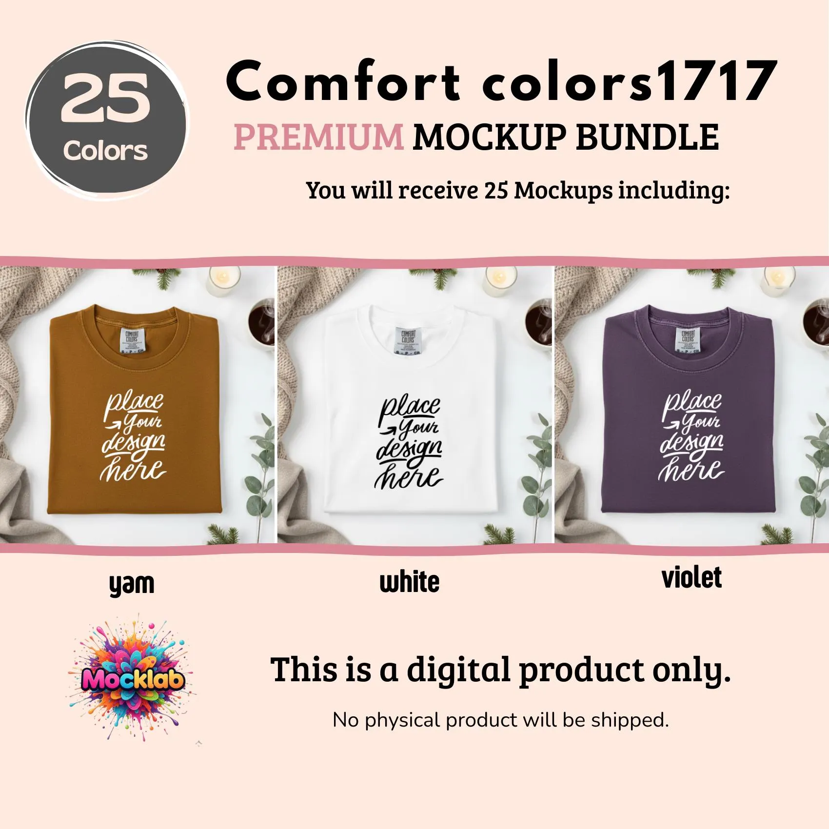 flatlay comfort colors c1717 shirt mockup bundle | t-shirt Mockups Packs | White background | 25 colors | POD Etsy Mockup - image 5