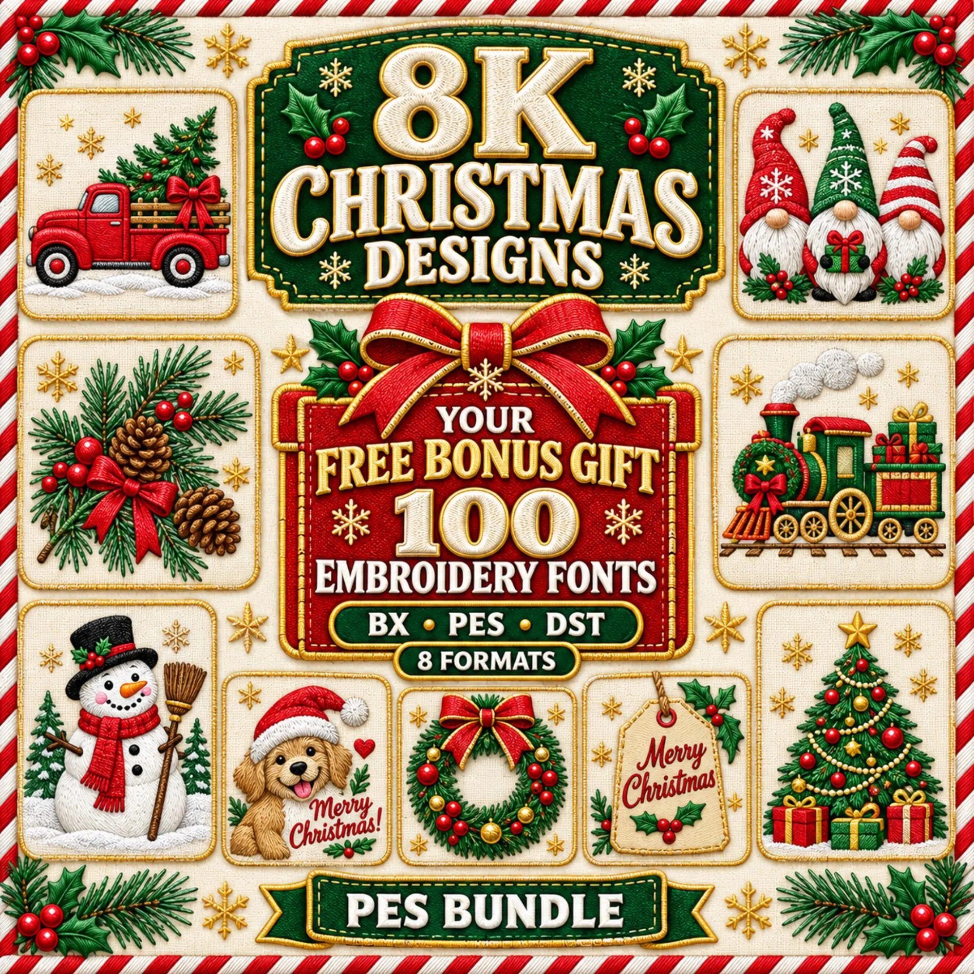 8k Christmas Embroidery Designs PES Bundle, Holiday Machine Embroidery Files, Christmas PES Designs for Brother Babylock, Instant Download