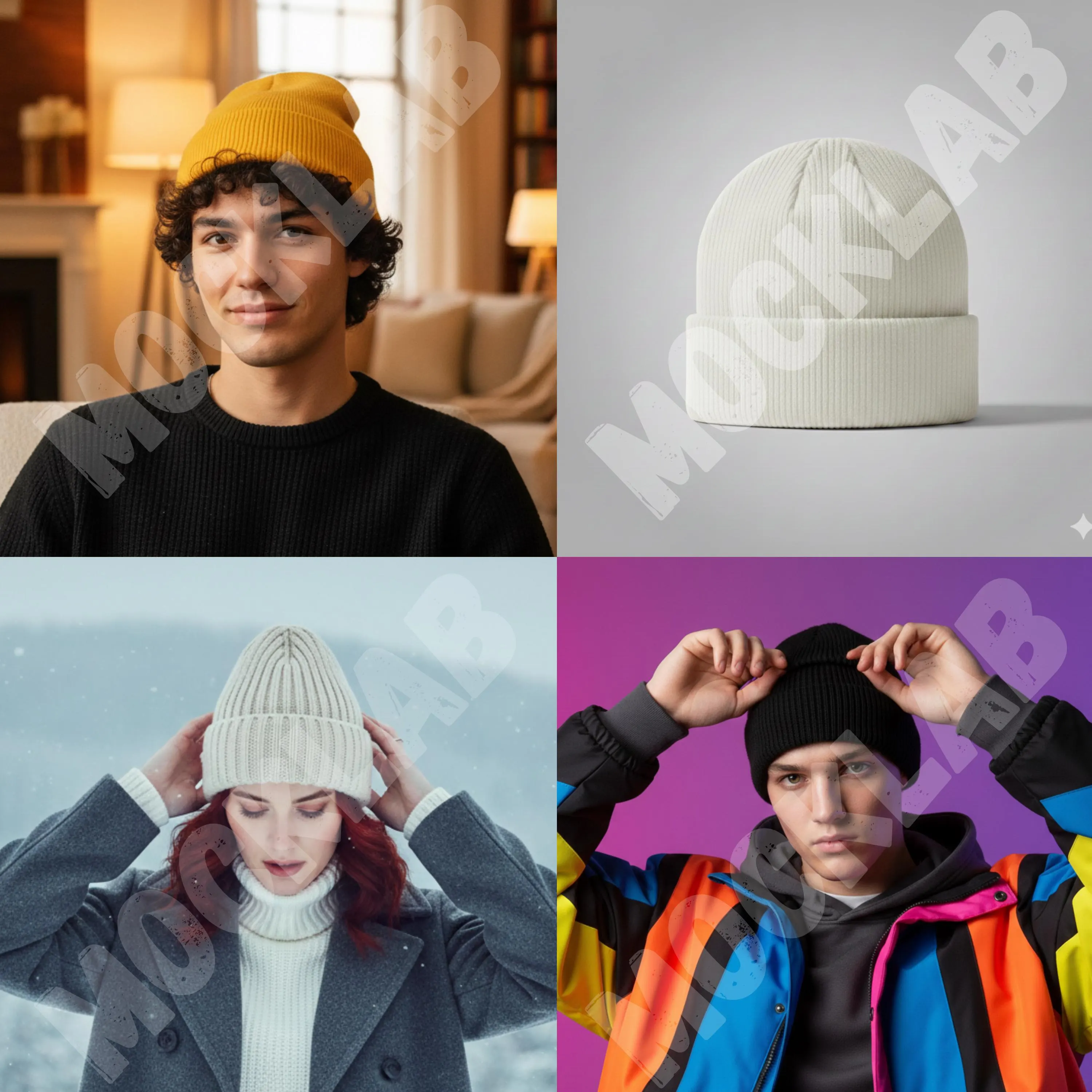 Beanie Mockups Bundle, Knit Beanie Mockups With Model, Editable PSD Files - image 2