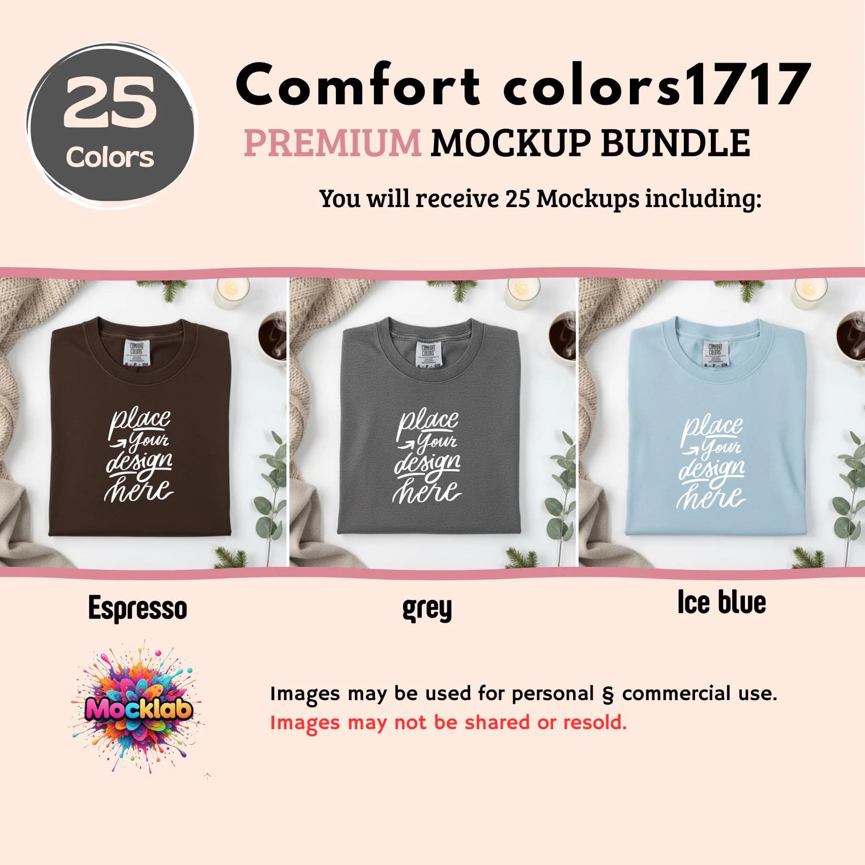flatlay comfort colors c1717 shirt mockup bundle | t-shirt Mockups Packs | White background | 25 colors | POD Etsy Mockup