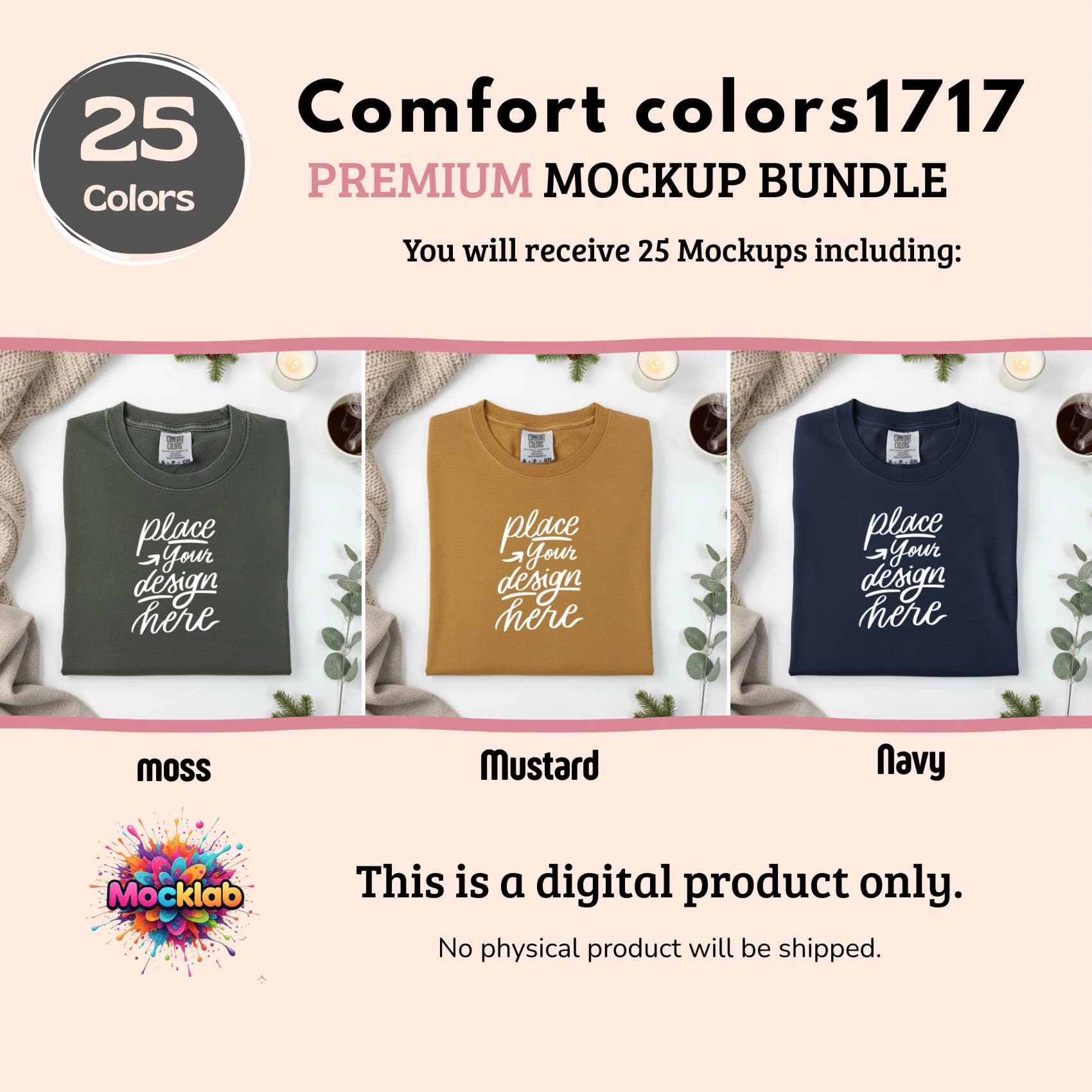 flatlay comfort colors c1717 shirt mockup bundle | t-shirt Mockups Packs | White background | 25 colors | POD Etsy Mockup - image 3