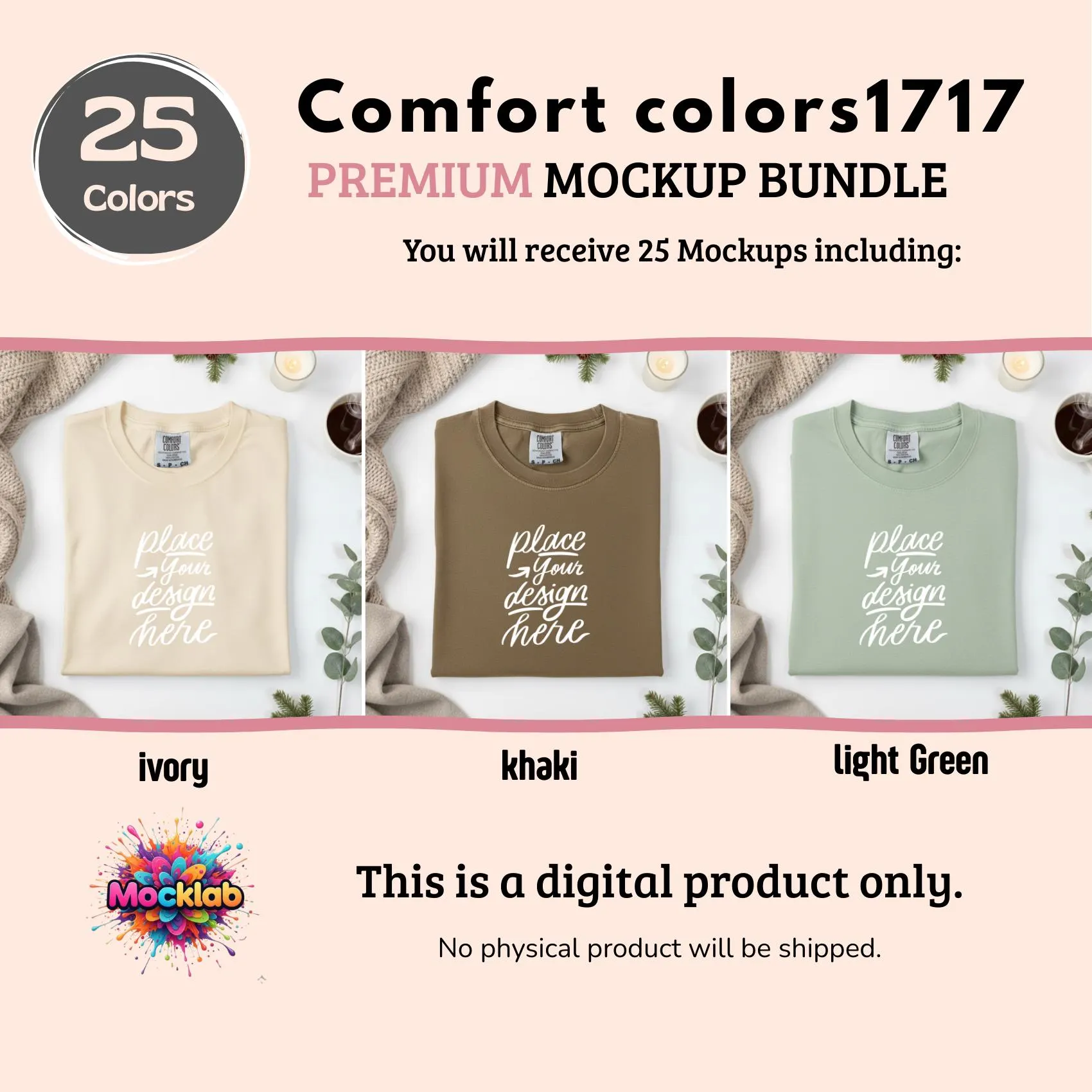 flatlay comfort colors c1717 shirt mockup bundle | t-shirt Mockups Packs | White background | 25 colors | POD Etsy Mockup - image 2