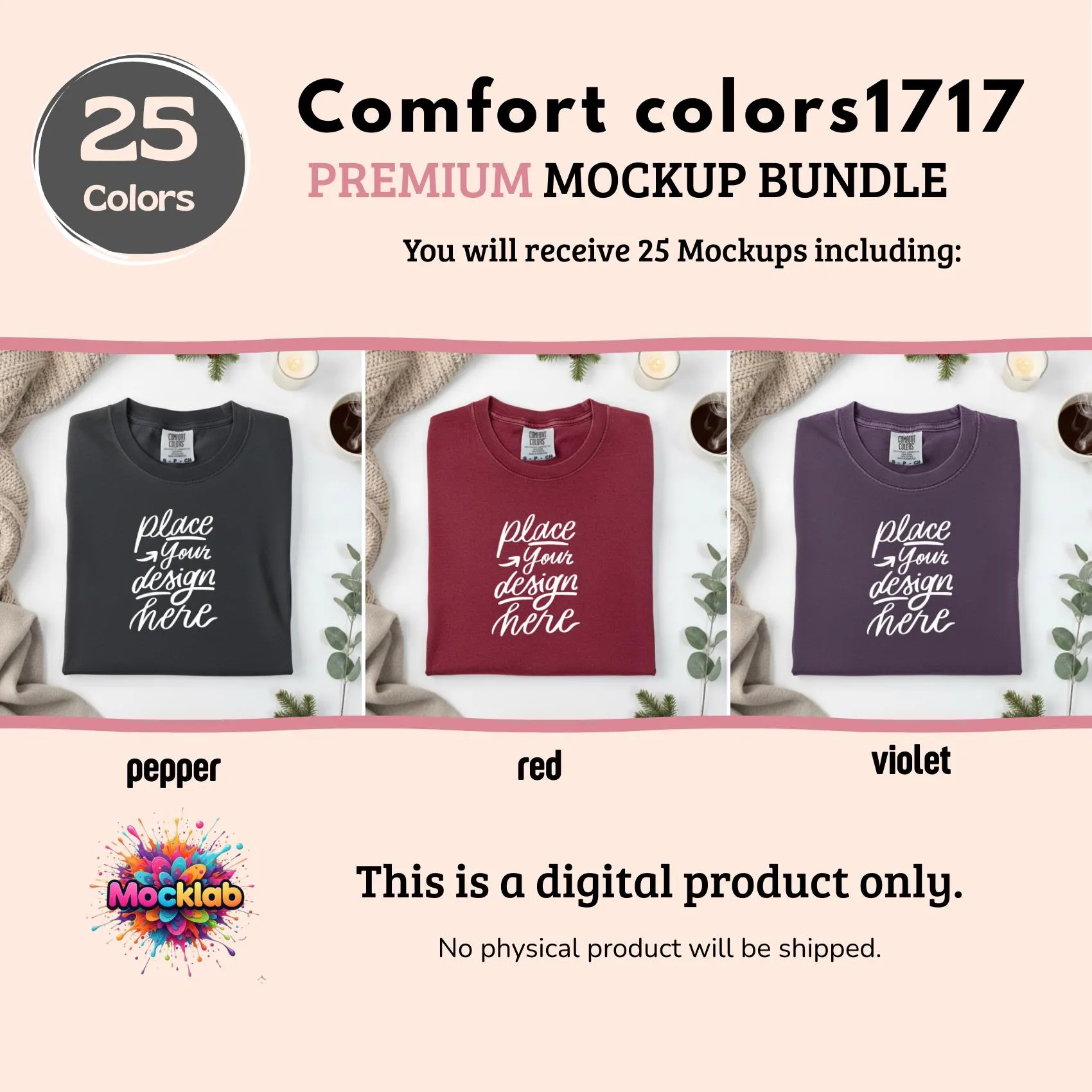 flatlay comfort colors c1717 shirt mockup bundle | t-shirt Mockups Packs | White background | 25 colors | POD Etsy Mockup - image 4
