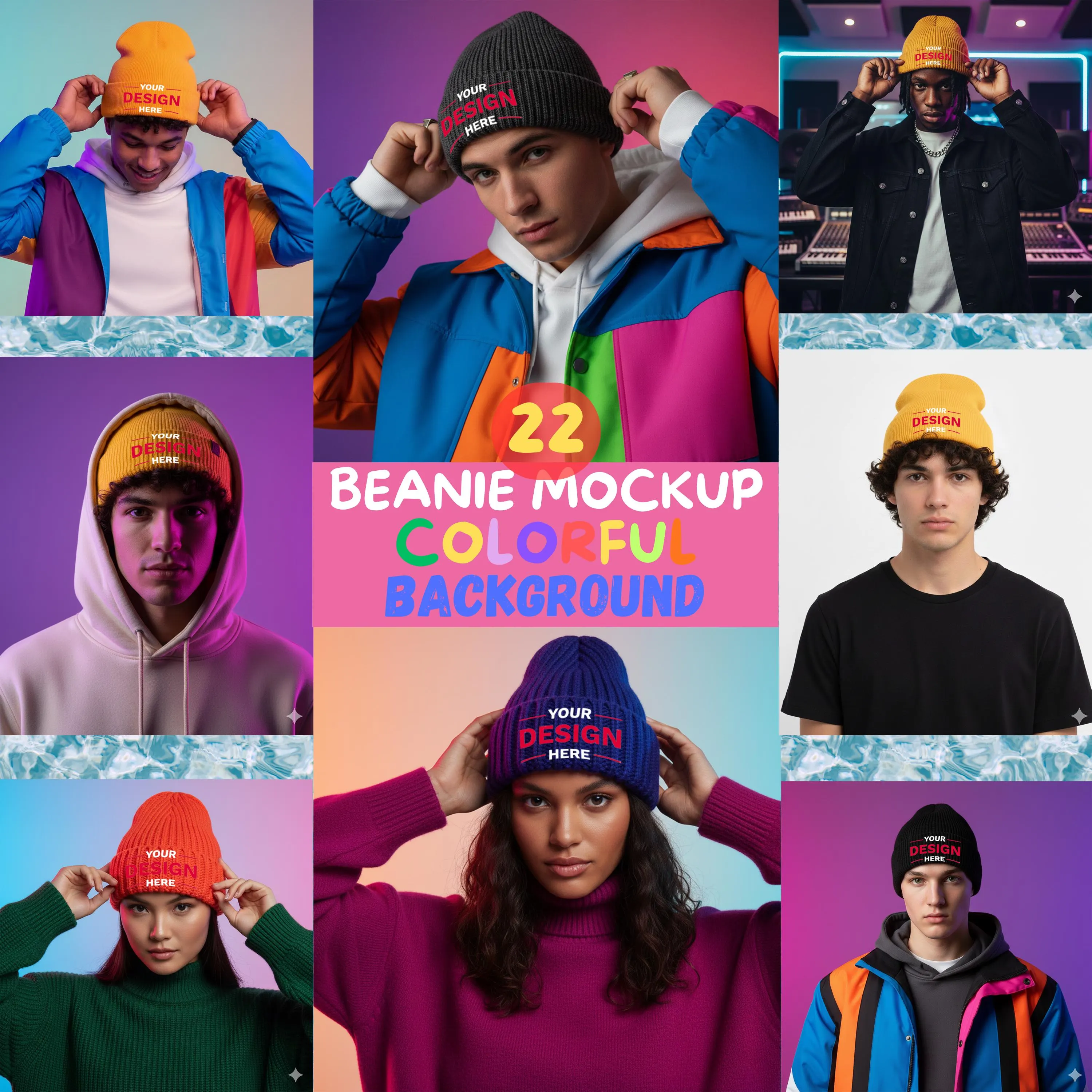 Beanie Mockups Bundle, Knit Beanie Mockups With Model, Editable PSD Files