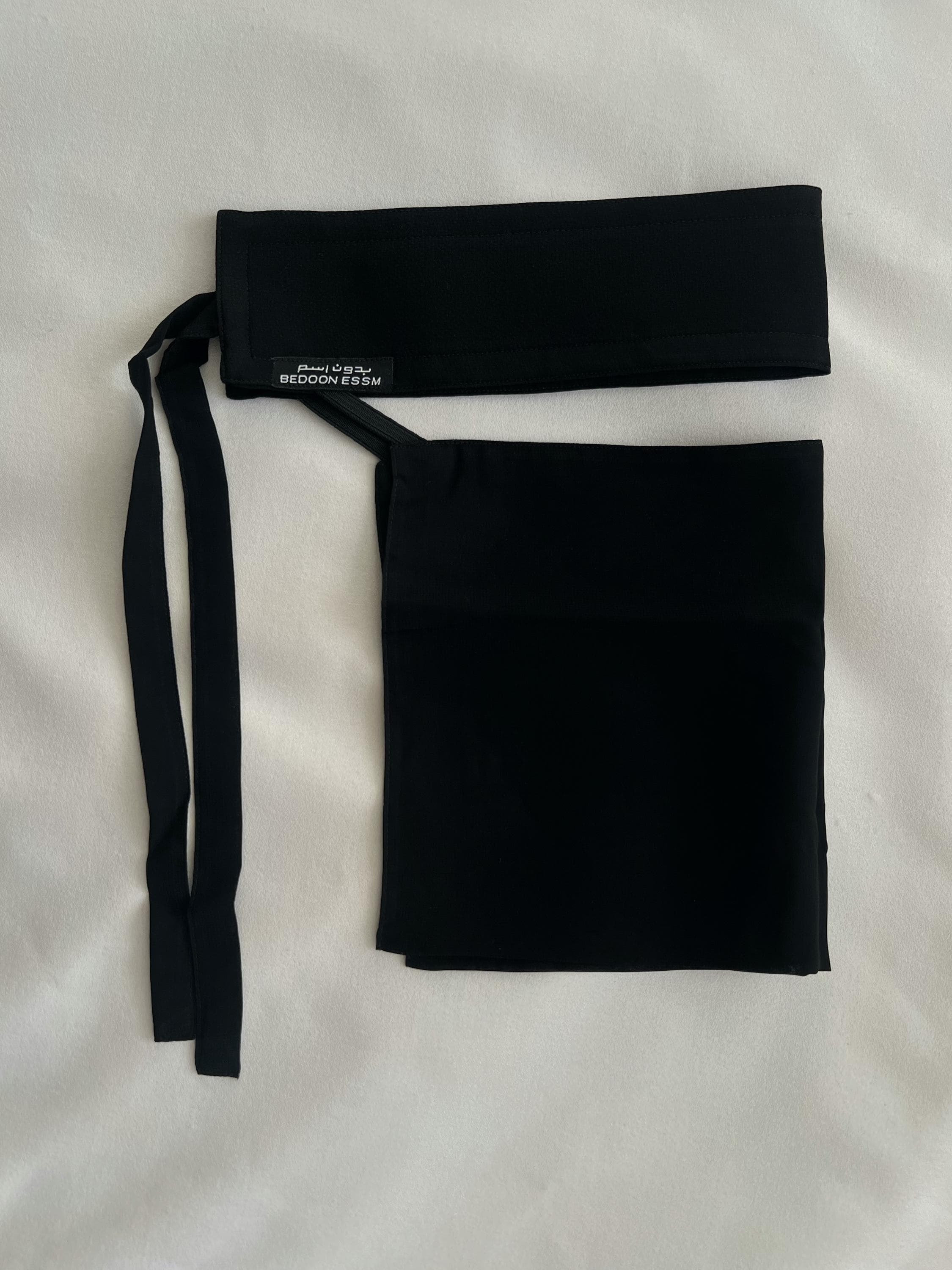 Saudi style short black niqab classic with slant elastic - image 3
