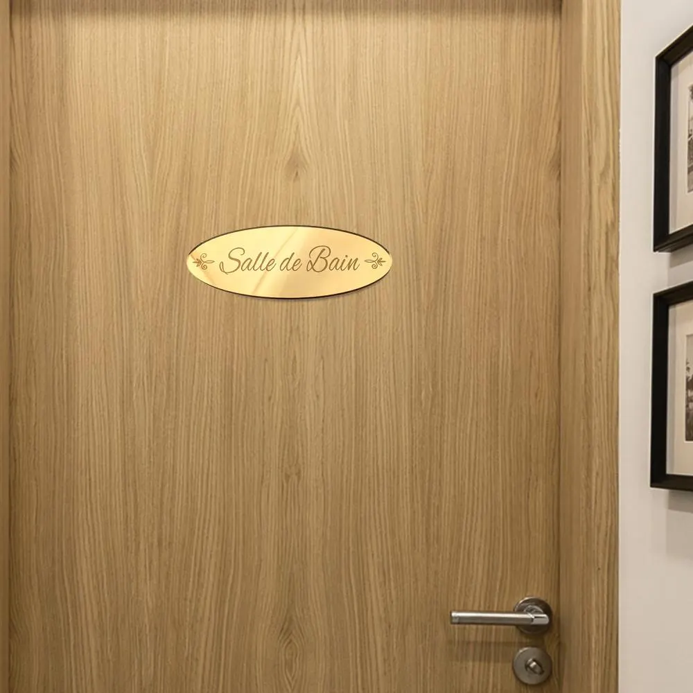 Plaque de porte salle de bain en miroir or, plaque gravée chic et élégante avec double-face - image 3