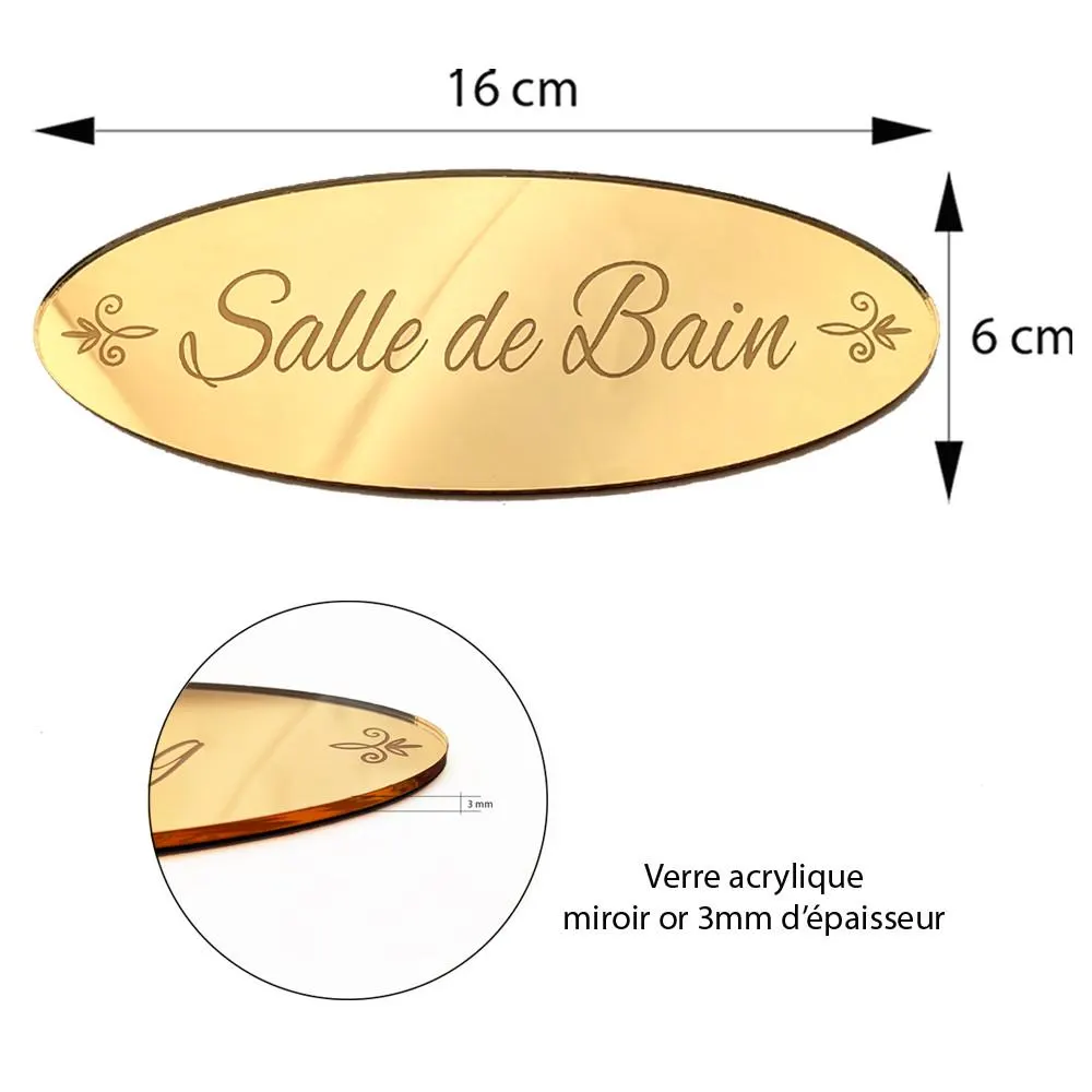 Plaque de porte salle de bain en miroir or, plaque gravée chic et élégante avec double-face - image 4