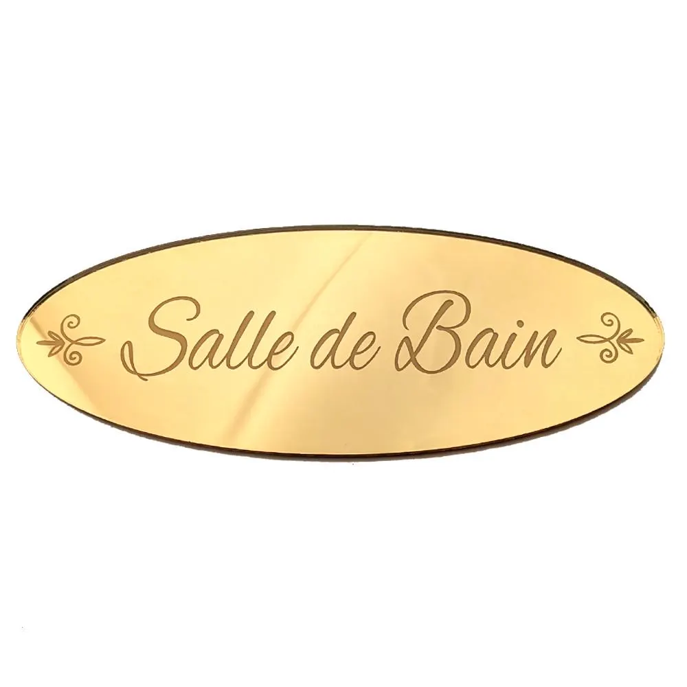 Plaque de porte salle de bain en miroir or, plaque gravée chic et élégante avec double-face - image 2