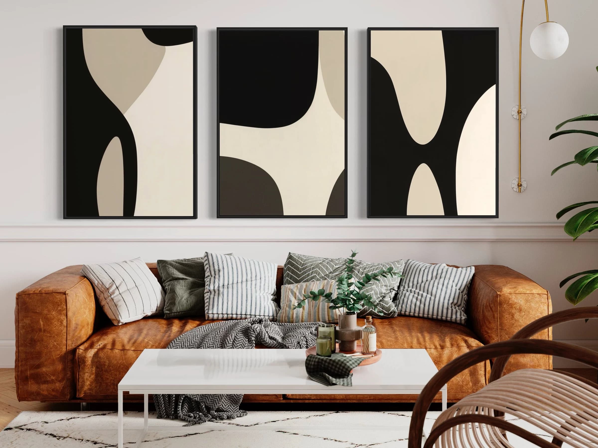 Set of 3 Wall Art 3 Pieces Canvas Wall Art Above Bed Wall Art Illustration Print Set Mid Century Modern Artwork Boho Decoration Living Room - image 3
