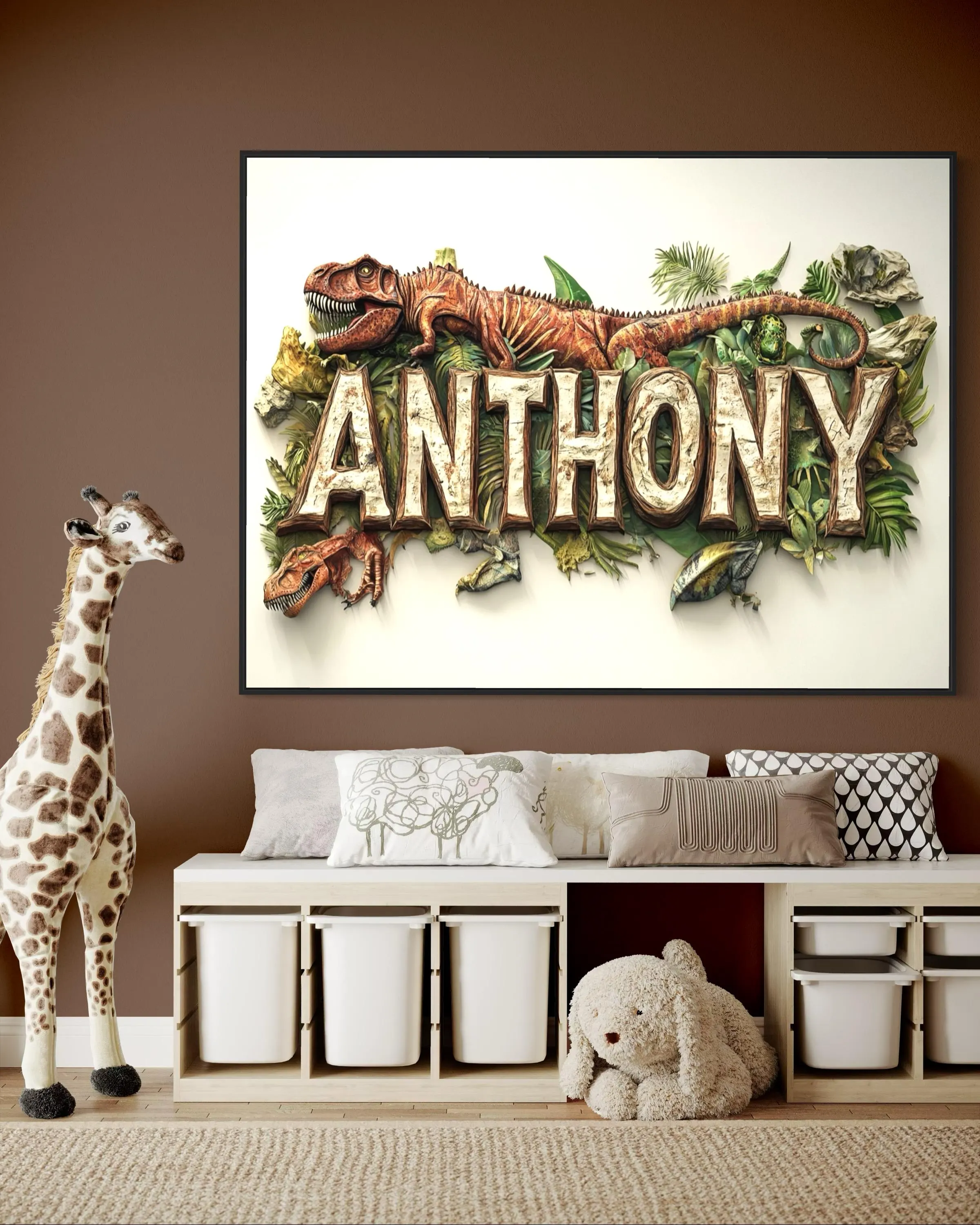 Personalized Dinosaur Name Sign - Custom T-Rex Wall Art - Jungle Theme Kids Room Decor - Boys Bedroom Sign - Gift for Dinosaur Lover - image 3