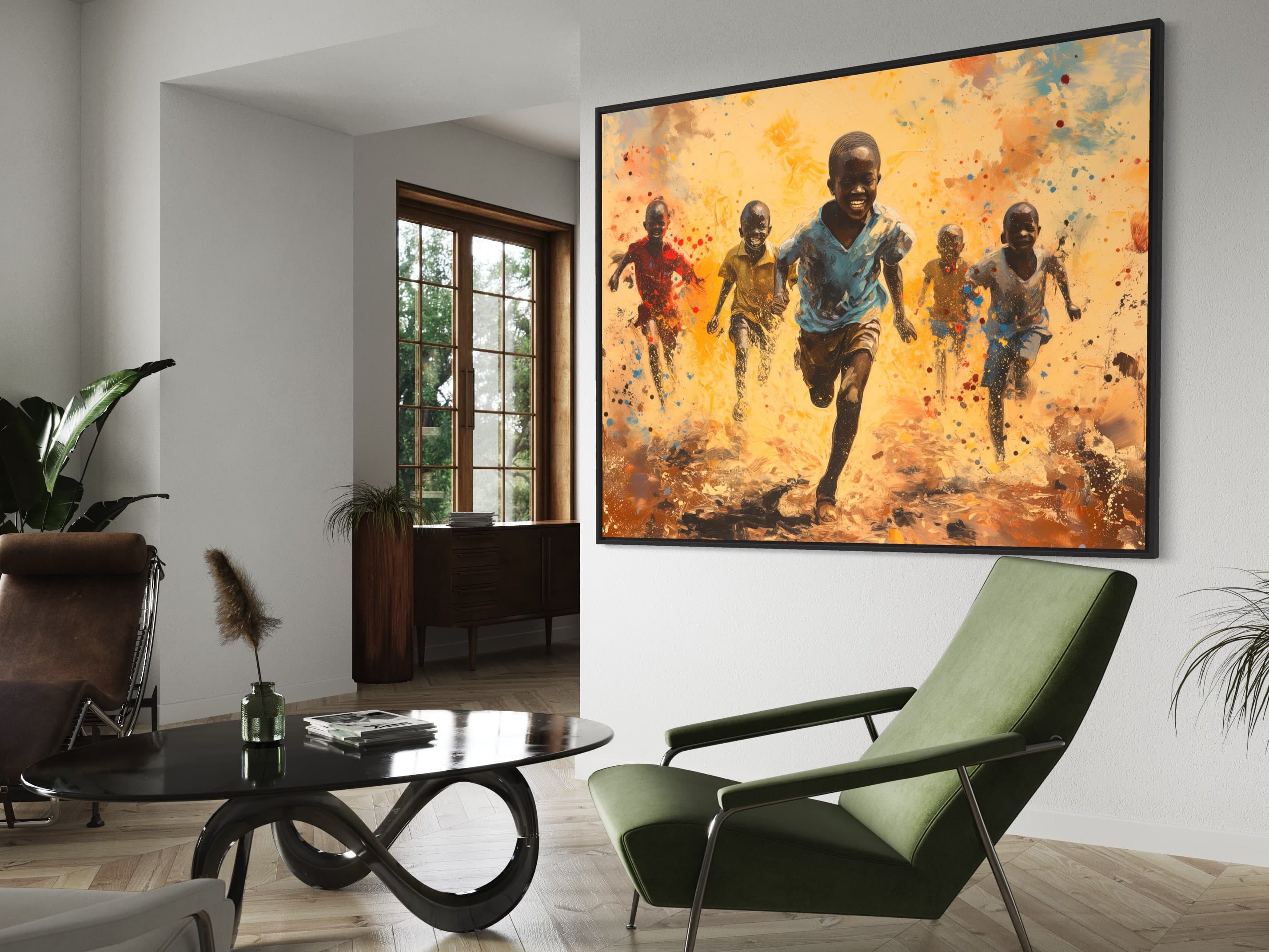 Black Boy Art, painting large/small/medium happy kids, African Black art best gift, American Bathroom Wall Art, - image 4