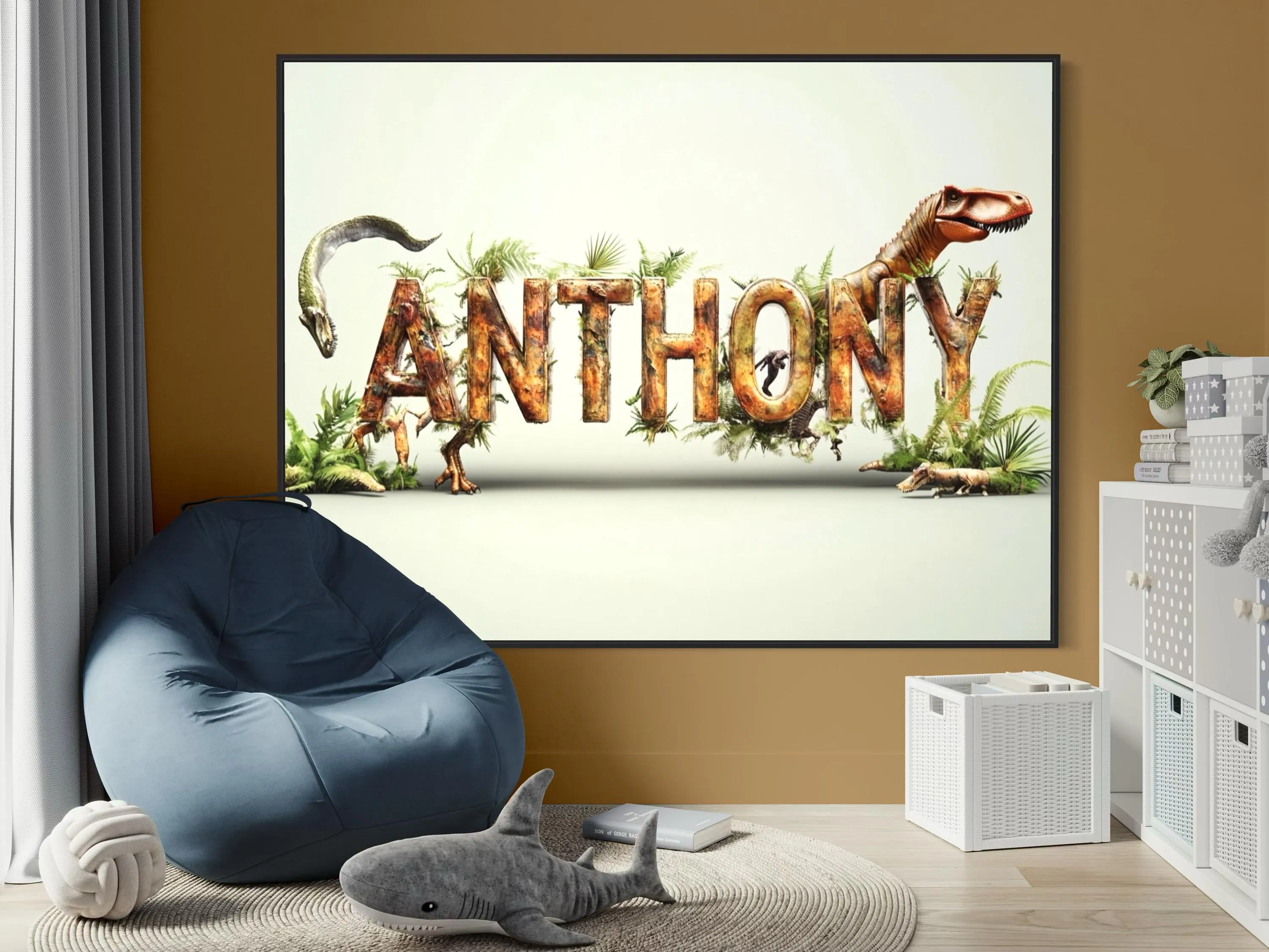 Personalized Dinosaur Name Sign - Custom T-Rex Wall Art - Jungle Theme Kids Room Decor - Boys Bedroom Sign - Gift for Dinosaur Lover - image 4