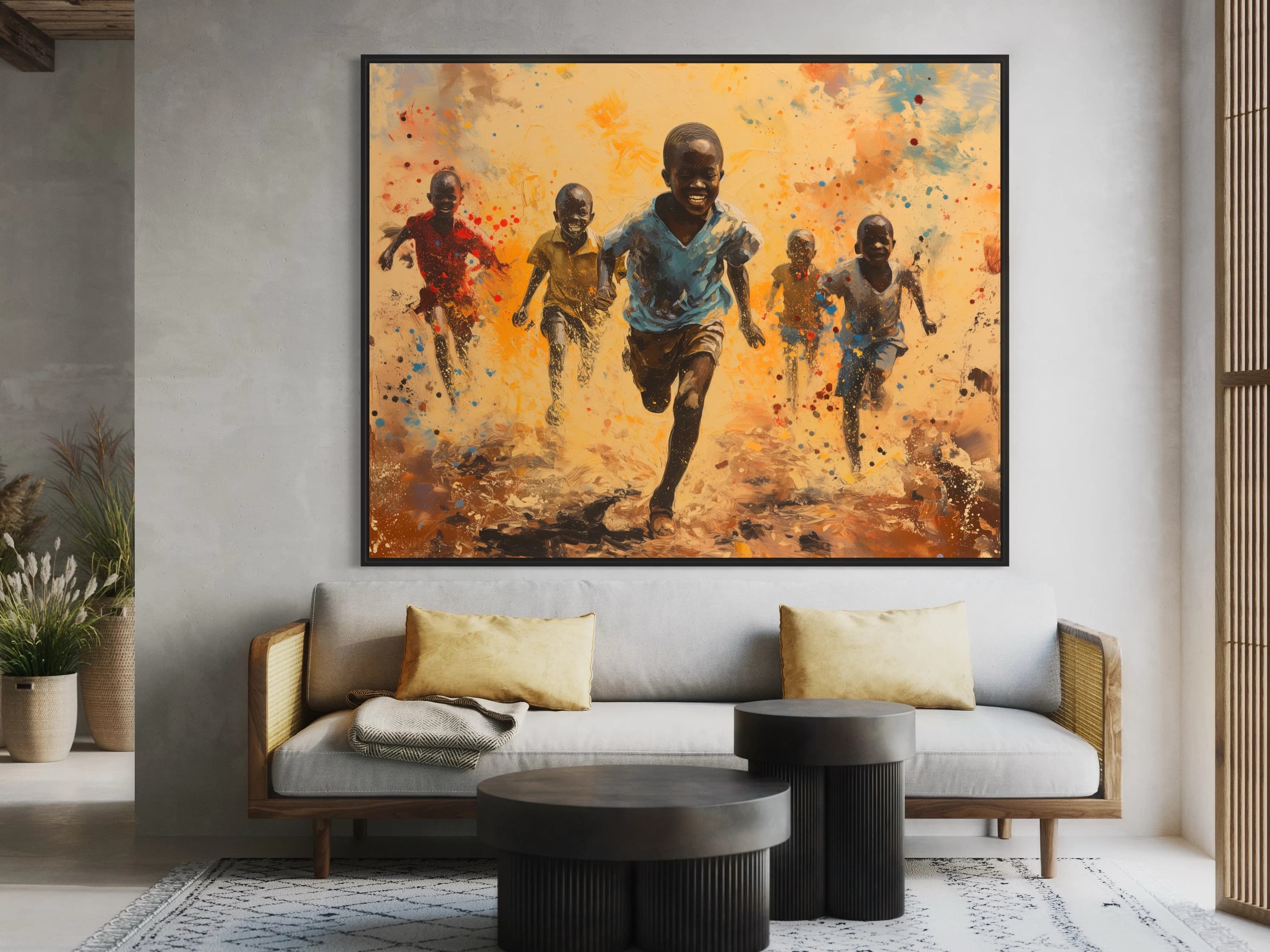 Black Boy Art, painting large/small/medium happy kids, African Black art best gift, American Bathroom Wall Art, - image 3