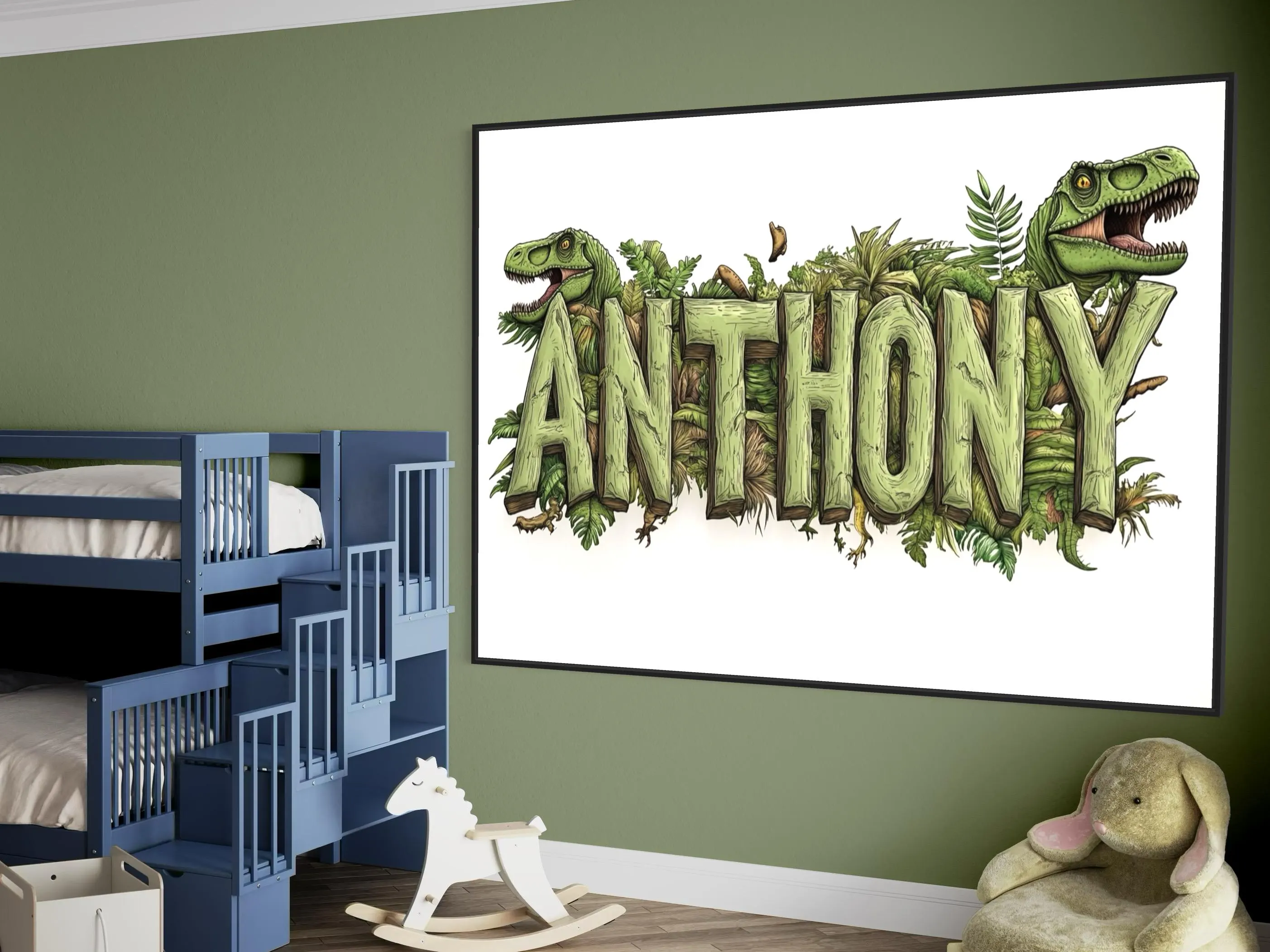 Personalized Dinosaur Name Sign - Custom T-Rex Wall Art - Jungle Theme Kids Room Decor - Boys Bedroom Sign - Gift for Dinosaur Lover - image 5