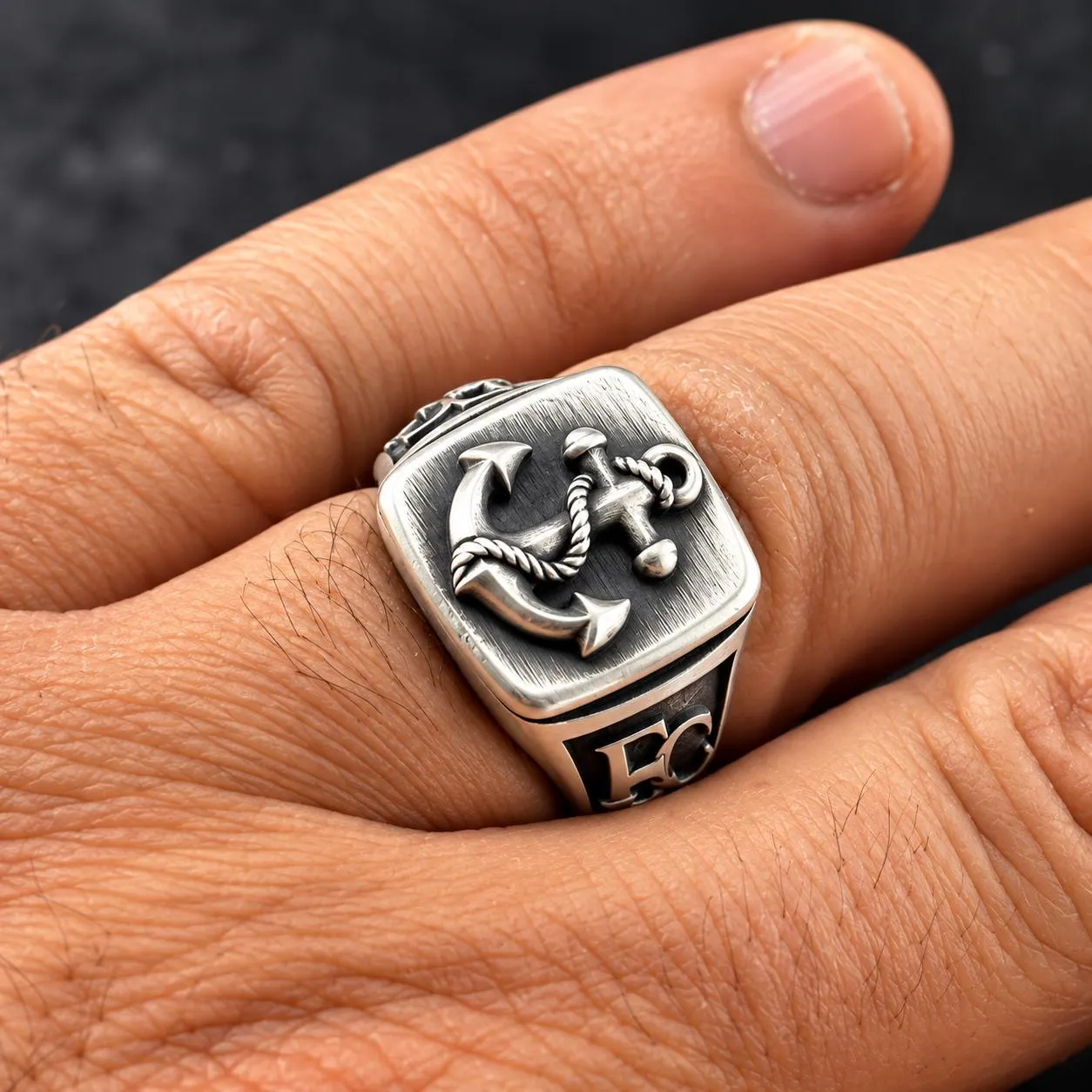 Custom Anchor Signet Ring for Men, Personalized Initial Silver Ring, Monogram Nautical Sailor Ring, Custom Navy Sailor Gift, Gift for Him - image 3