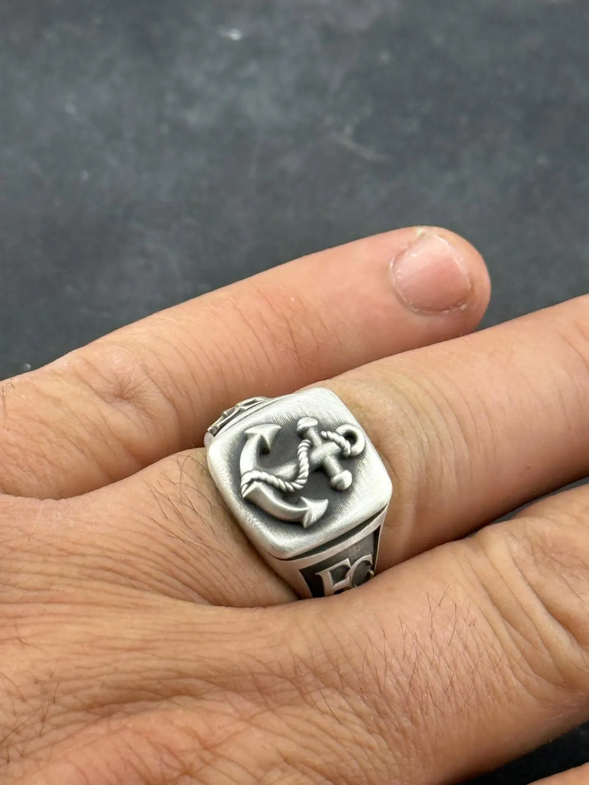 Custom Anchor Signet Ring for Men, Personalized Initial Silver Ring, Monogram Nautical Sailor Ring, Custom Navy Sailor Gift, Gift for Him - image 5