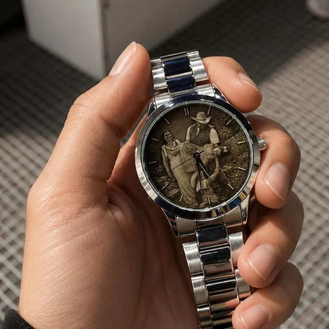 Personalized Photo Watch with Silver Plate, Custom Engraved Picture Watch for Men, Unique Valentine's Day Gift for Husband, Anniversary Gift - image 5