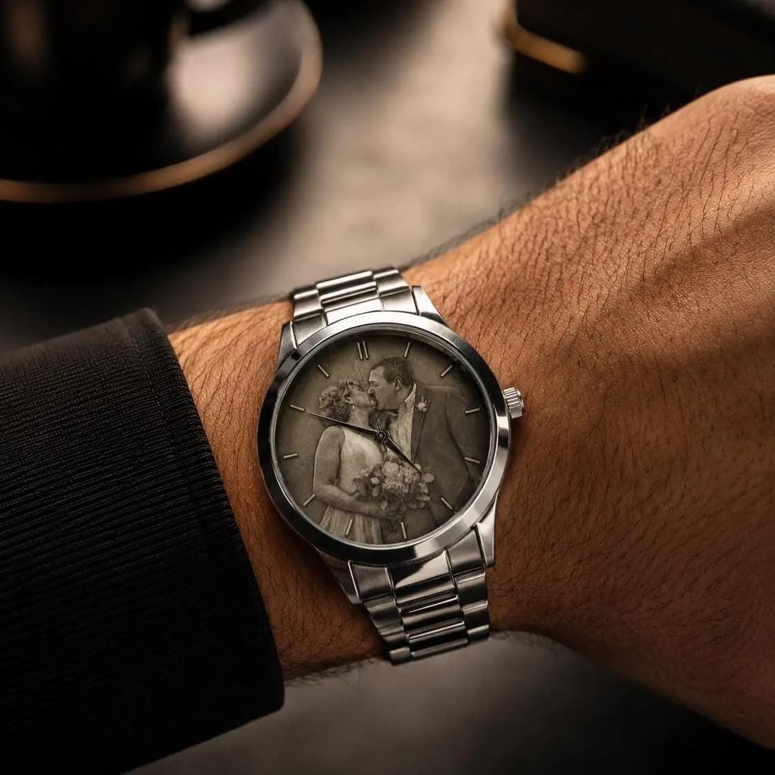 Personalized Photo Watch with Silver Plate, Custom Engraved Picture Watch for Men, Unique Valentine's Day Gift for Husband, Anniversary Gift - image 4