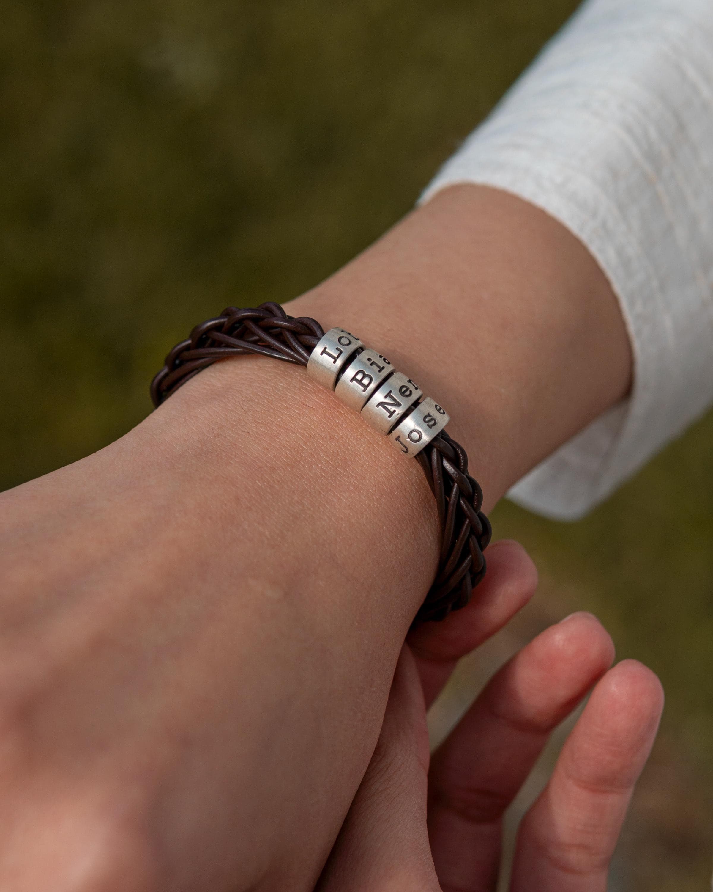 Personalized Mens Woven Leather Bracelet, Custom Couple Bracelet,Adjustable Engraved Bracelet,Fathers Day Gift for Him Dad Boyfriend Husband - image 3